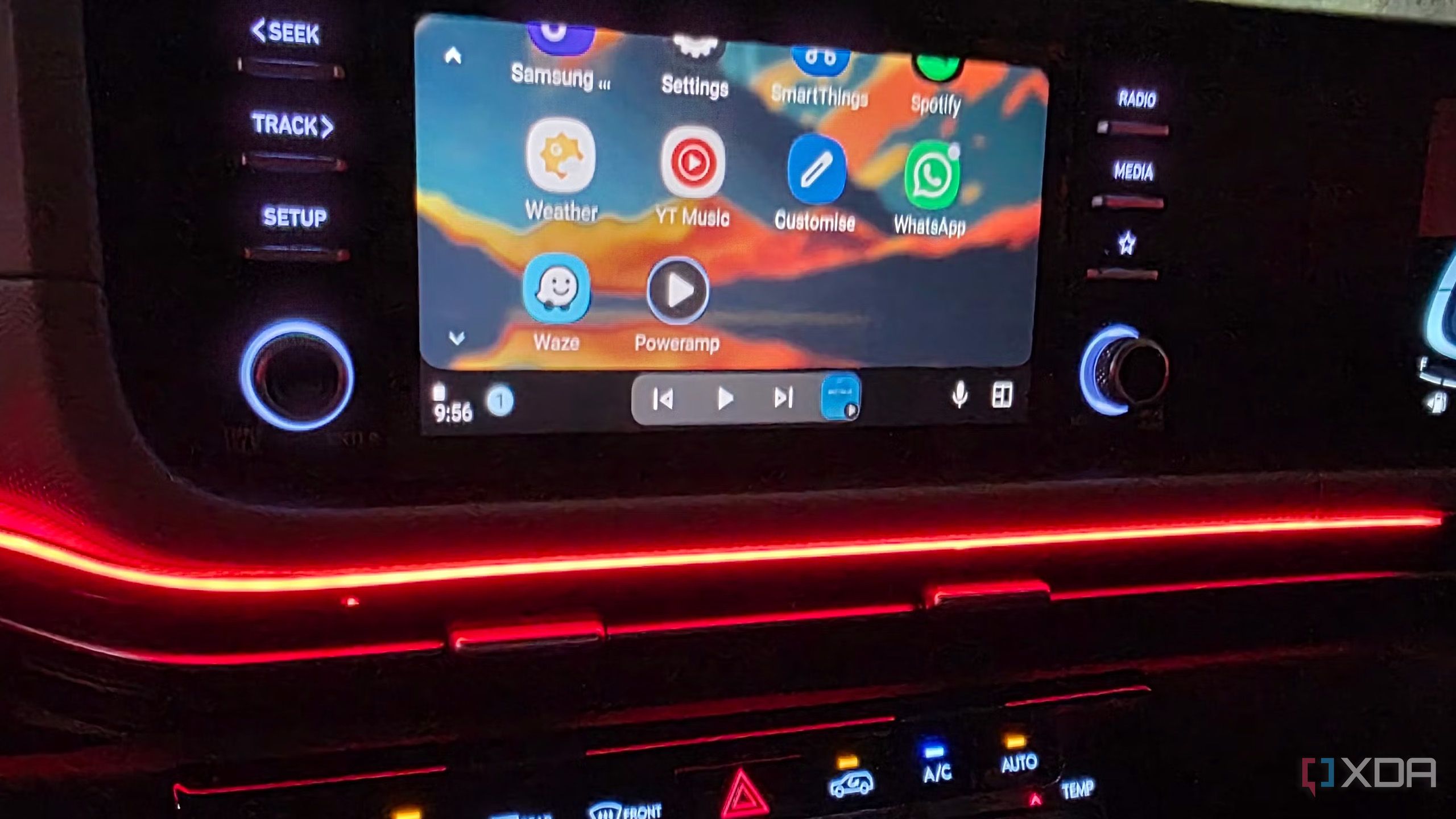 Android Auto with red accent lights 