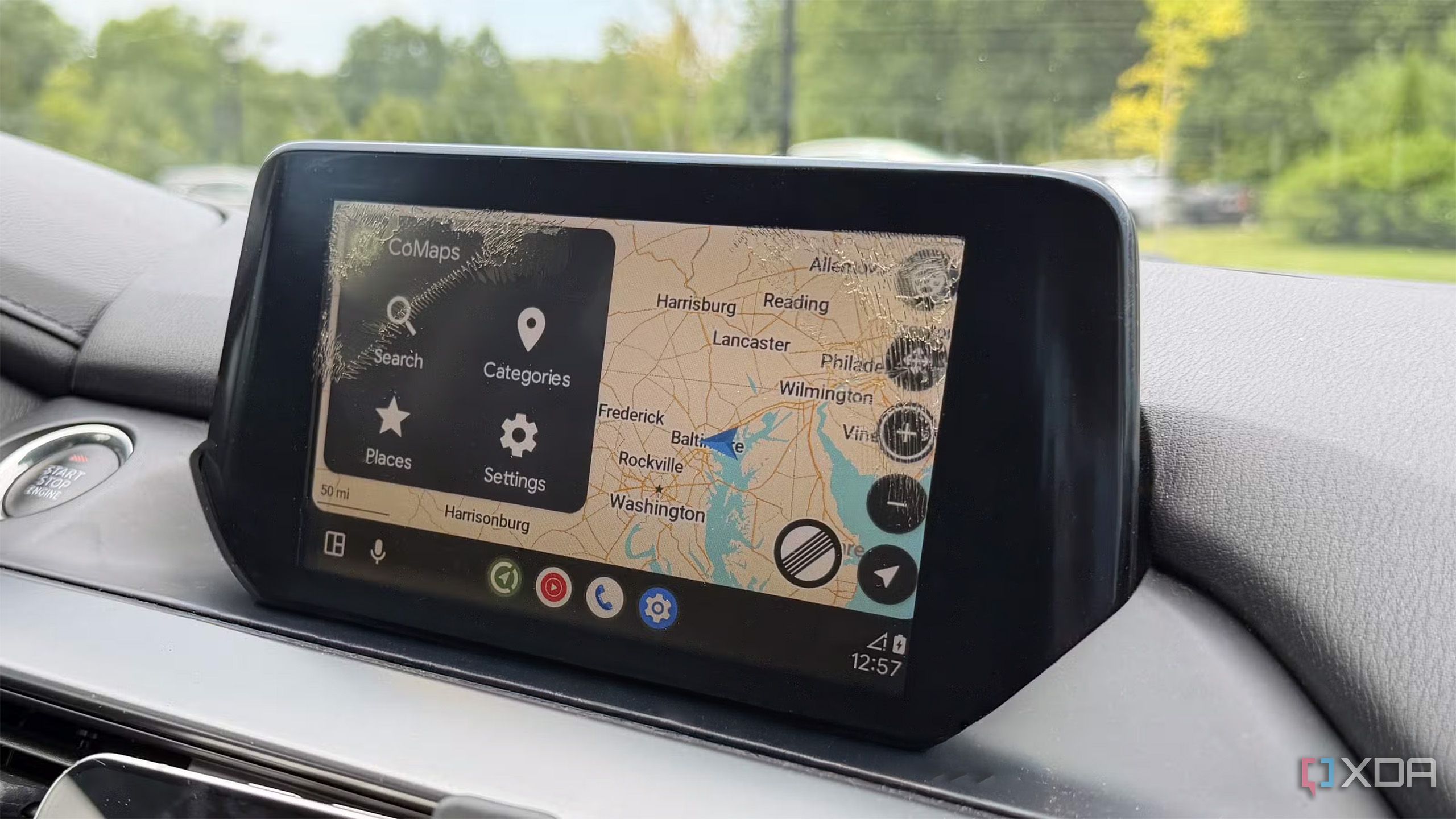 comaps closeup on a car infotainment screen
