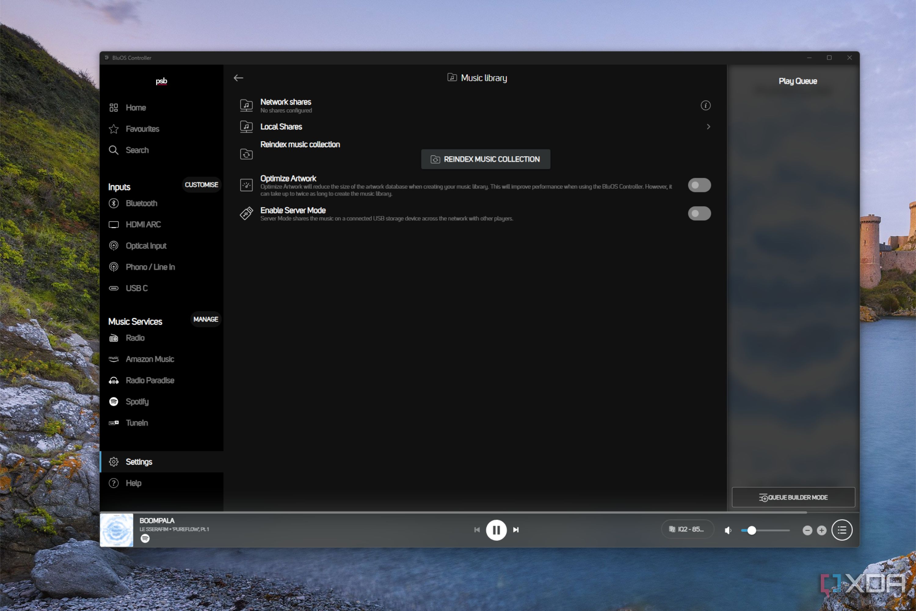 bluos controller app windows showing the local files options