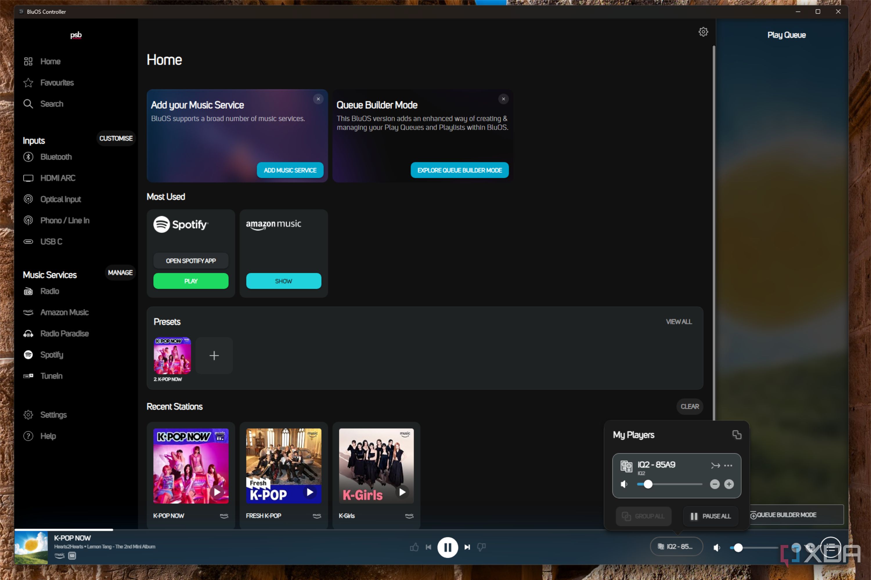 bluos controller app windows main page