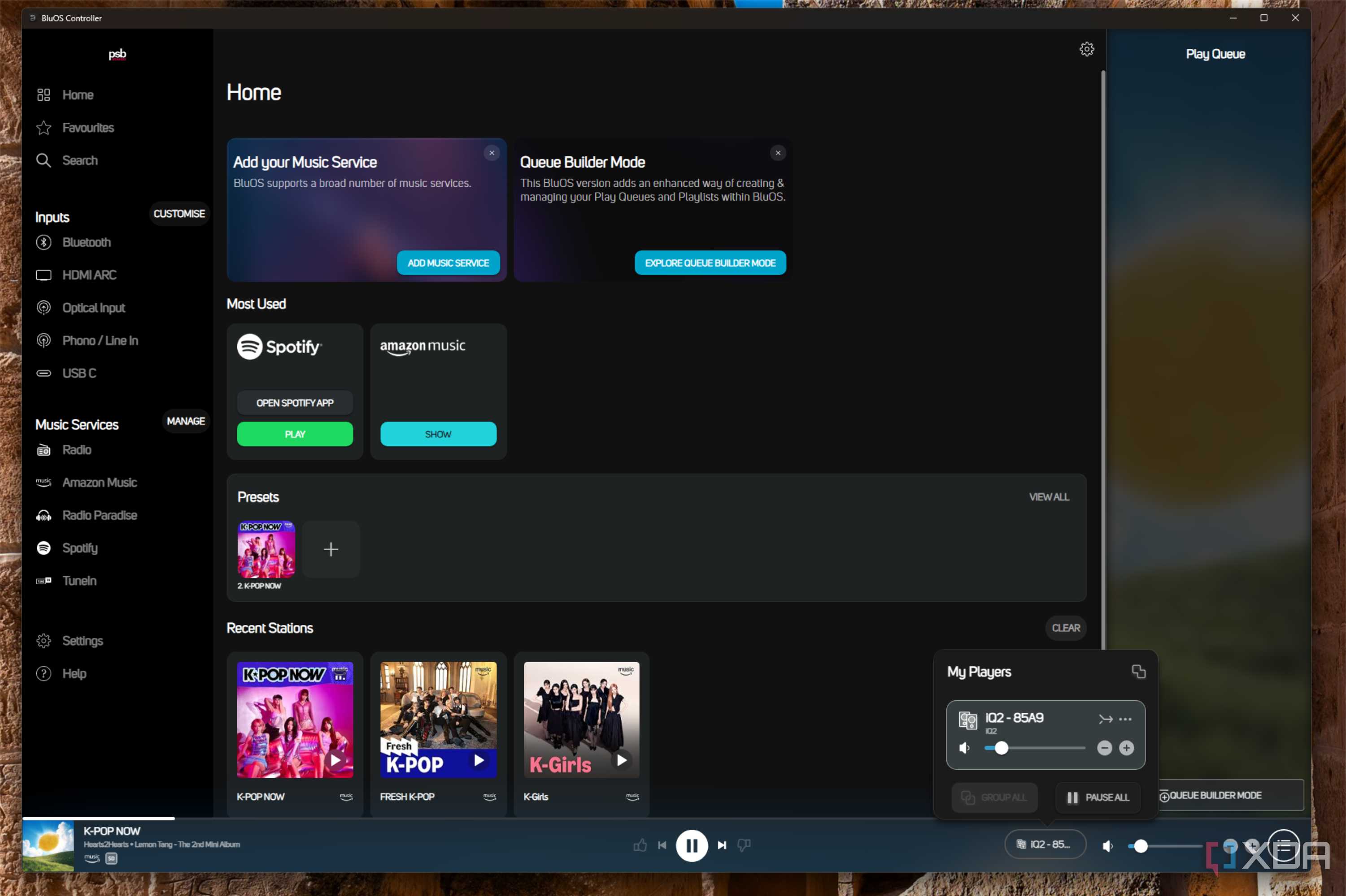 bluos controller app windows main page