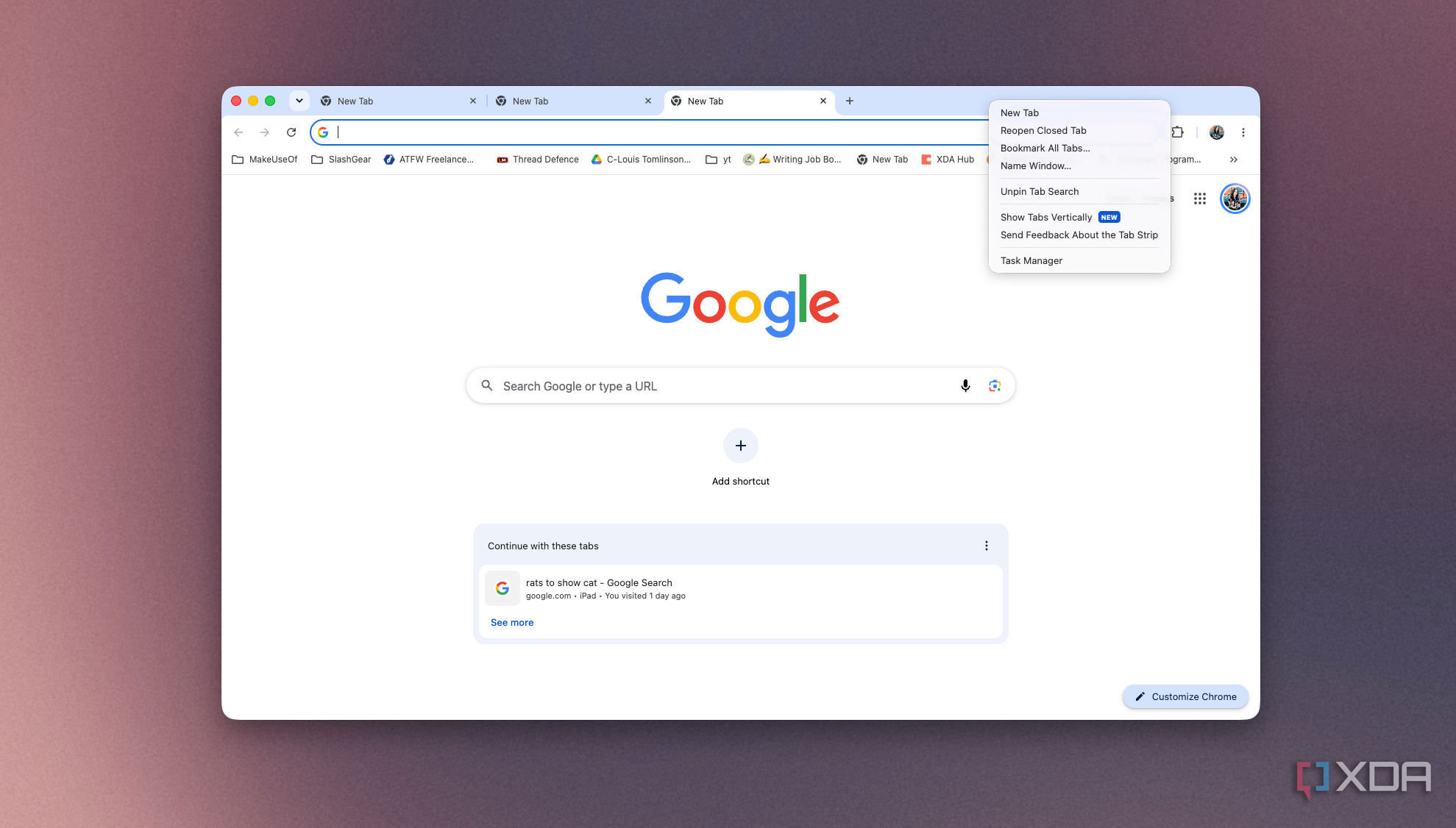 Боковая панель с открытыми страницами в Chrome