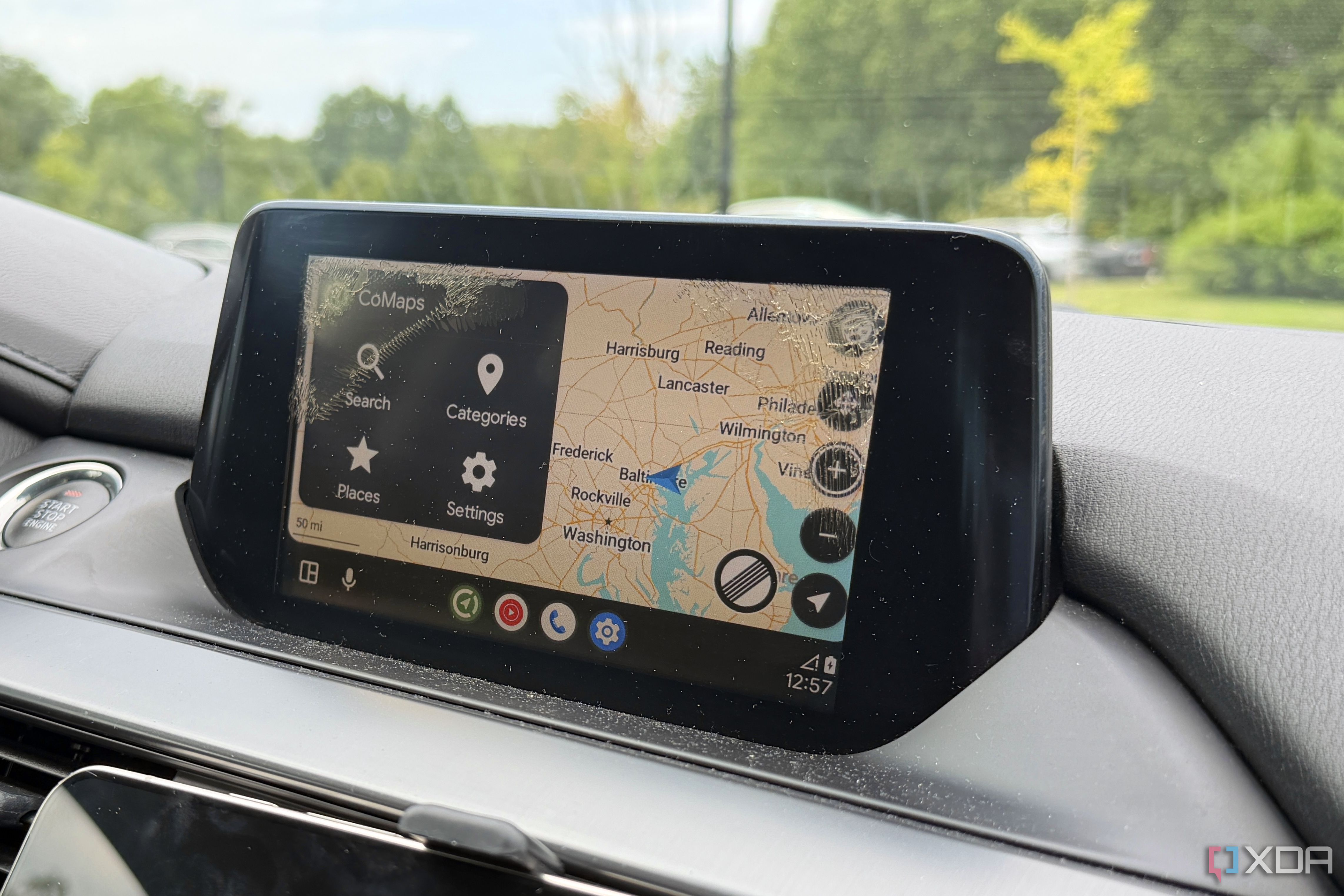 comaps closeup on a car infotainment screen