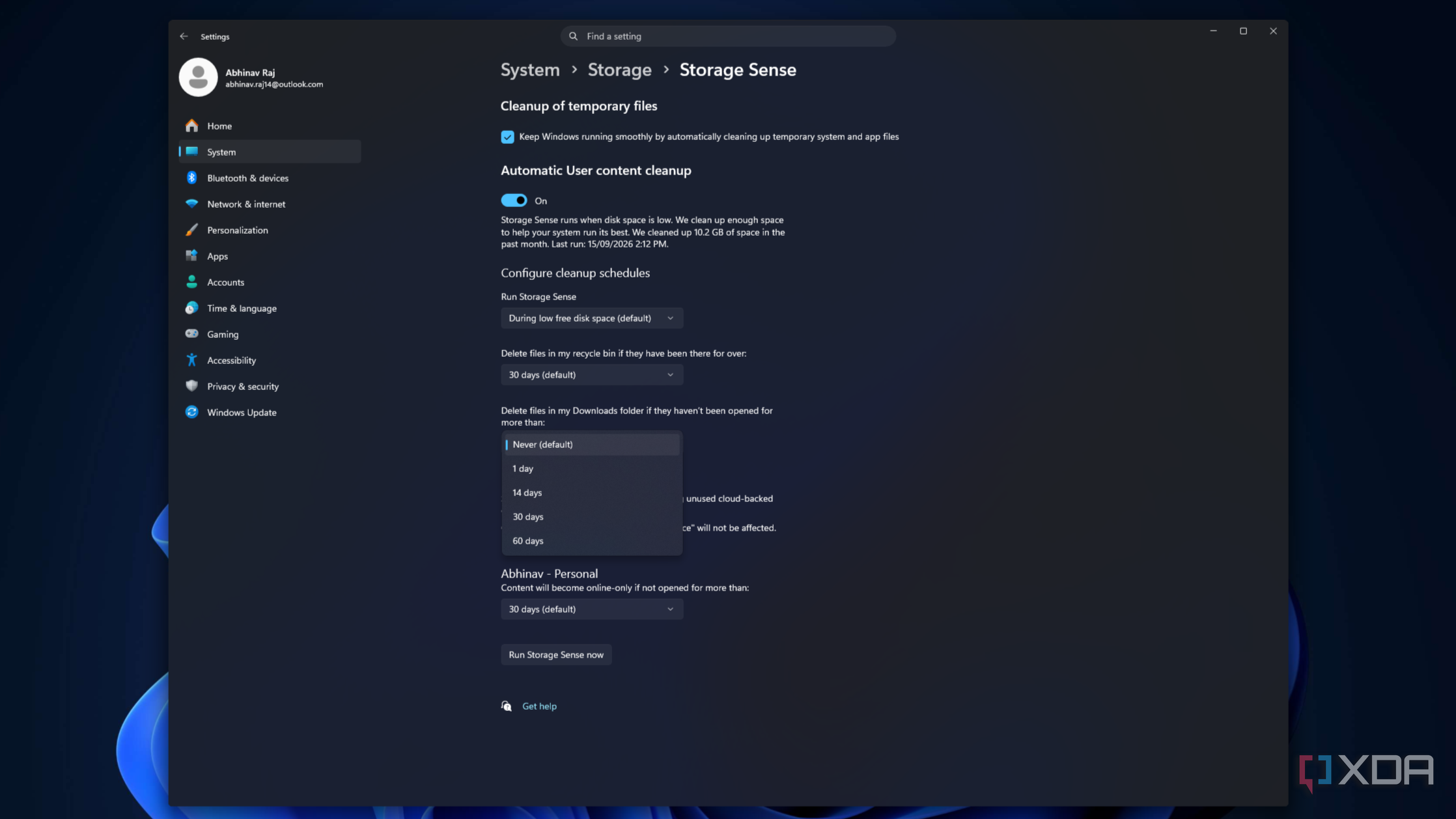 настройка Storage Sense в Windows 11 — иллюстрация 2 к материалу