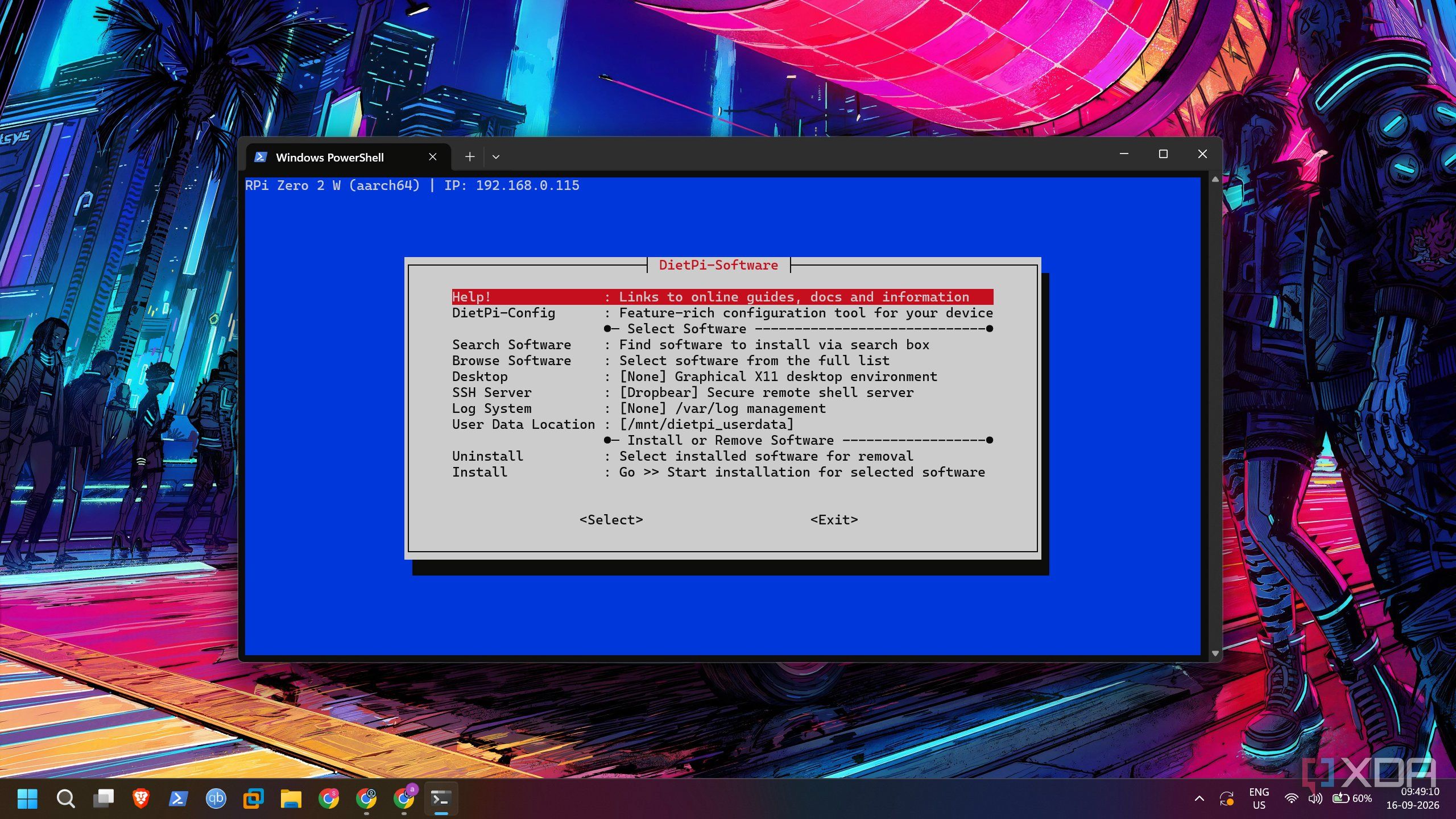 screenshot of dietpi software