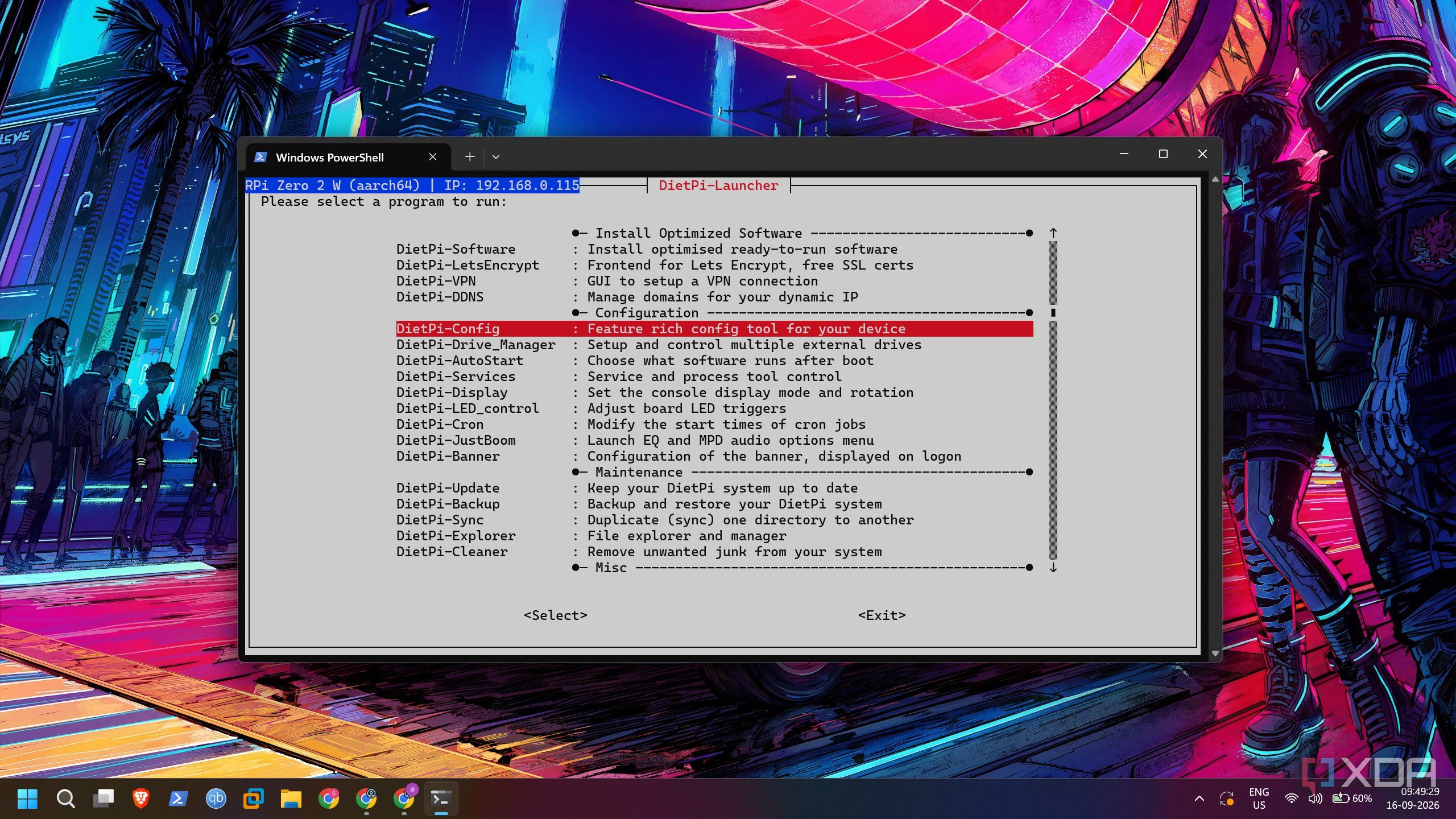 screenshot of dietpi tools