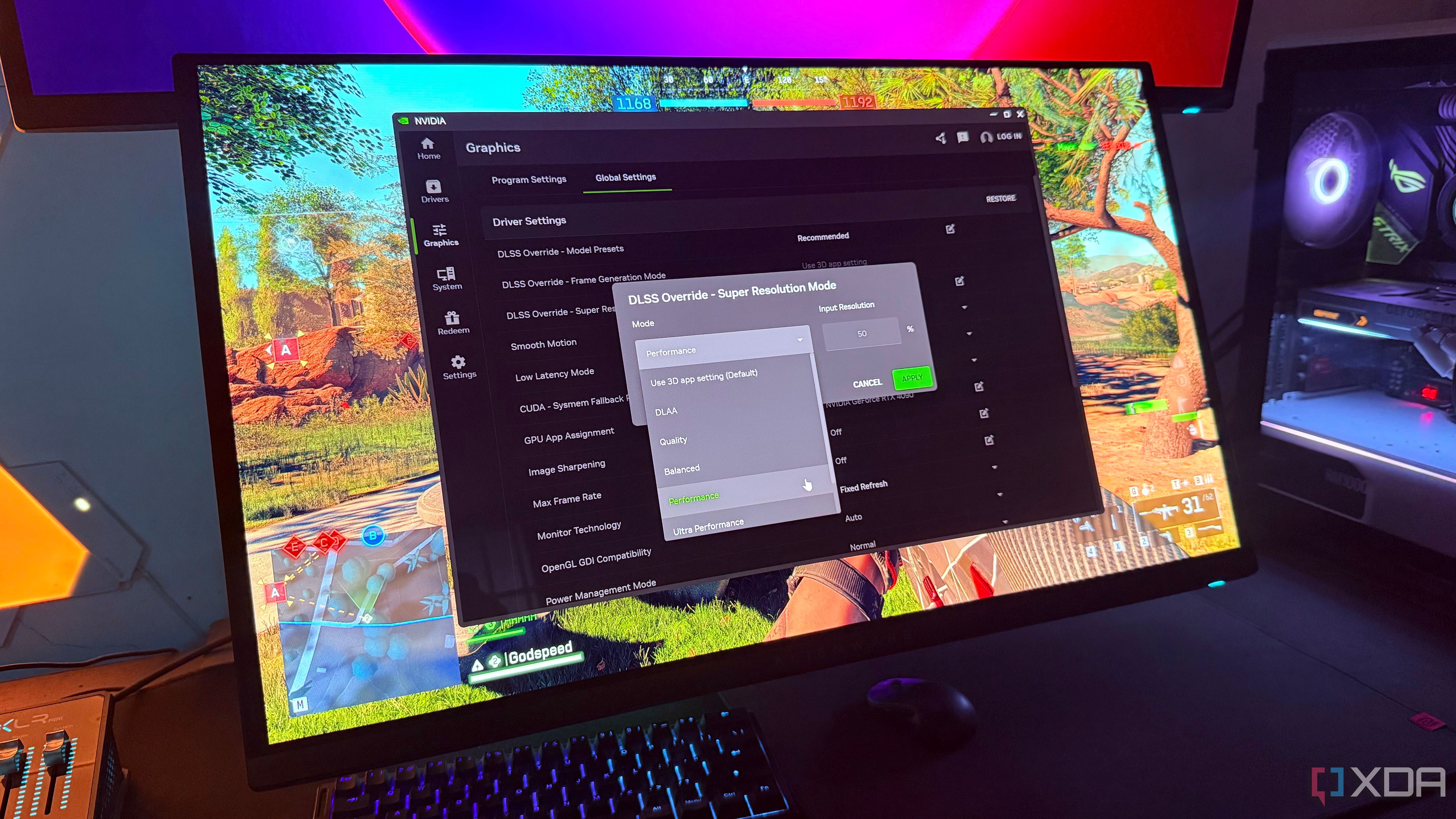 Nvidia App's DLSS overrides on a monitor