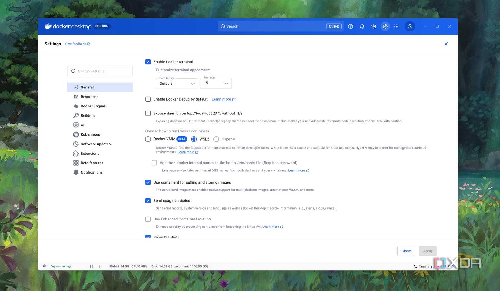Docker Desktop за замовчуванням вибирає WSL2