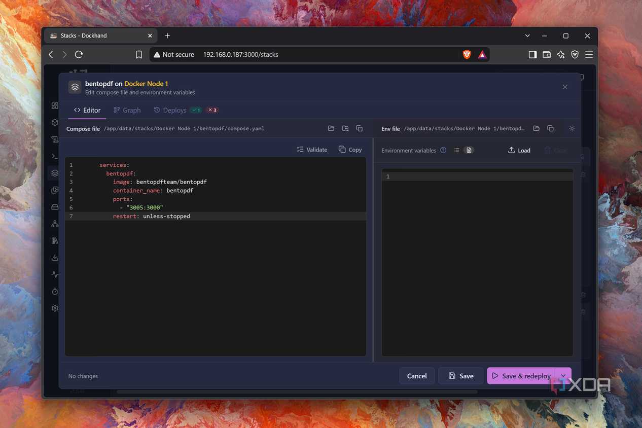 Управление Docker Compose через веб-интерфейс Dockhand Панель управления Dockhand с отображением активных контейнеров и ресурсов