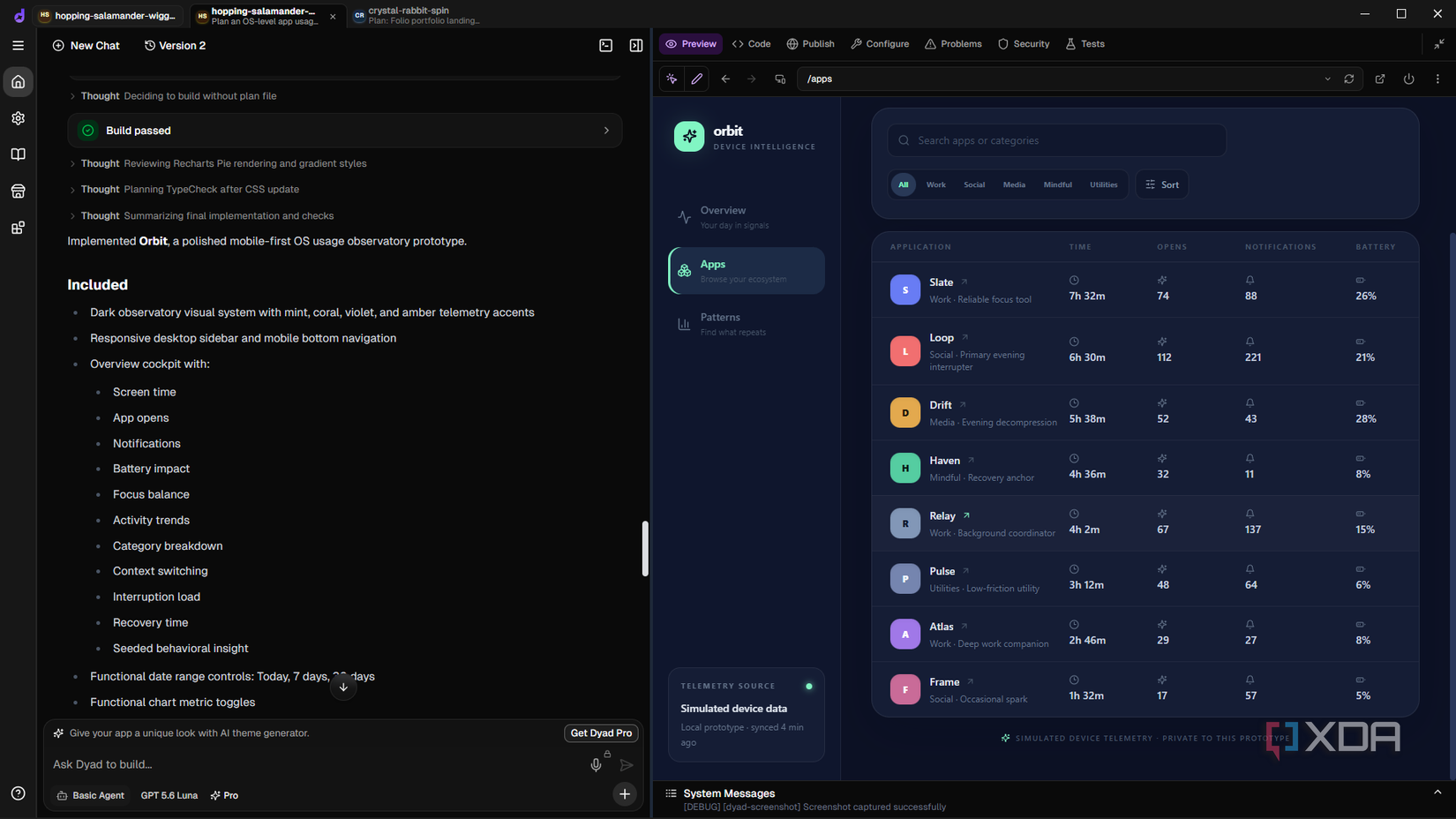 Dyad highlighting apps view in preview