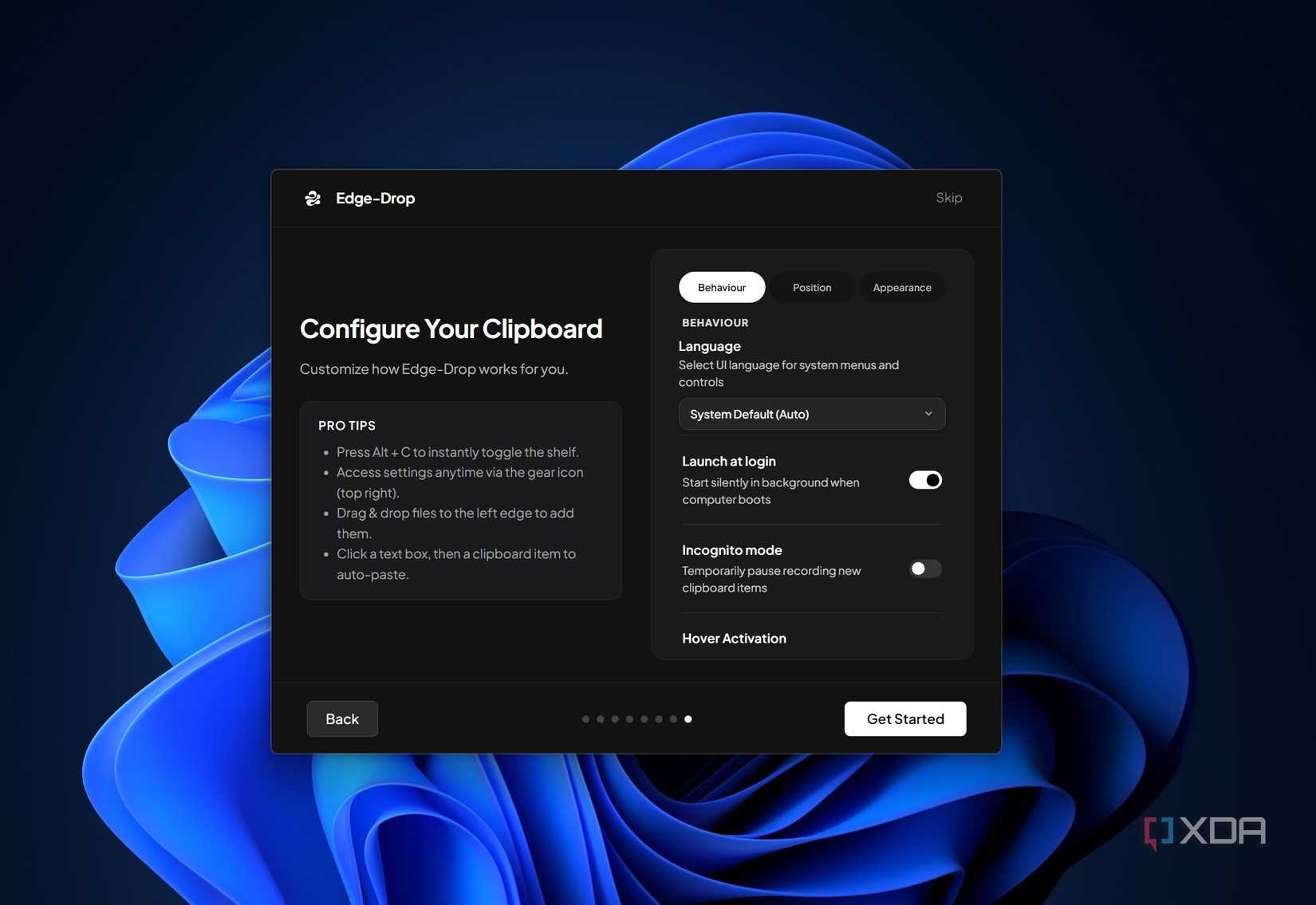 Edge Drop configuration