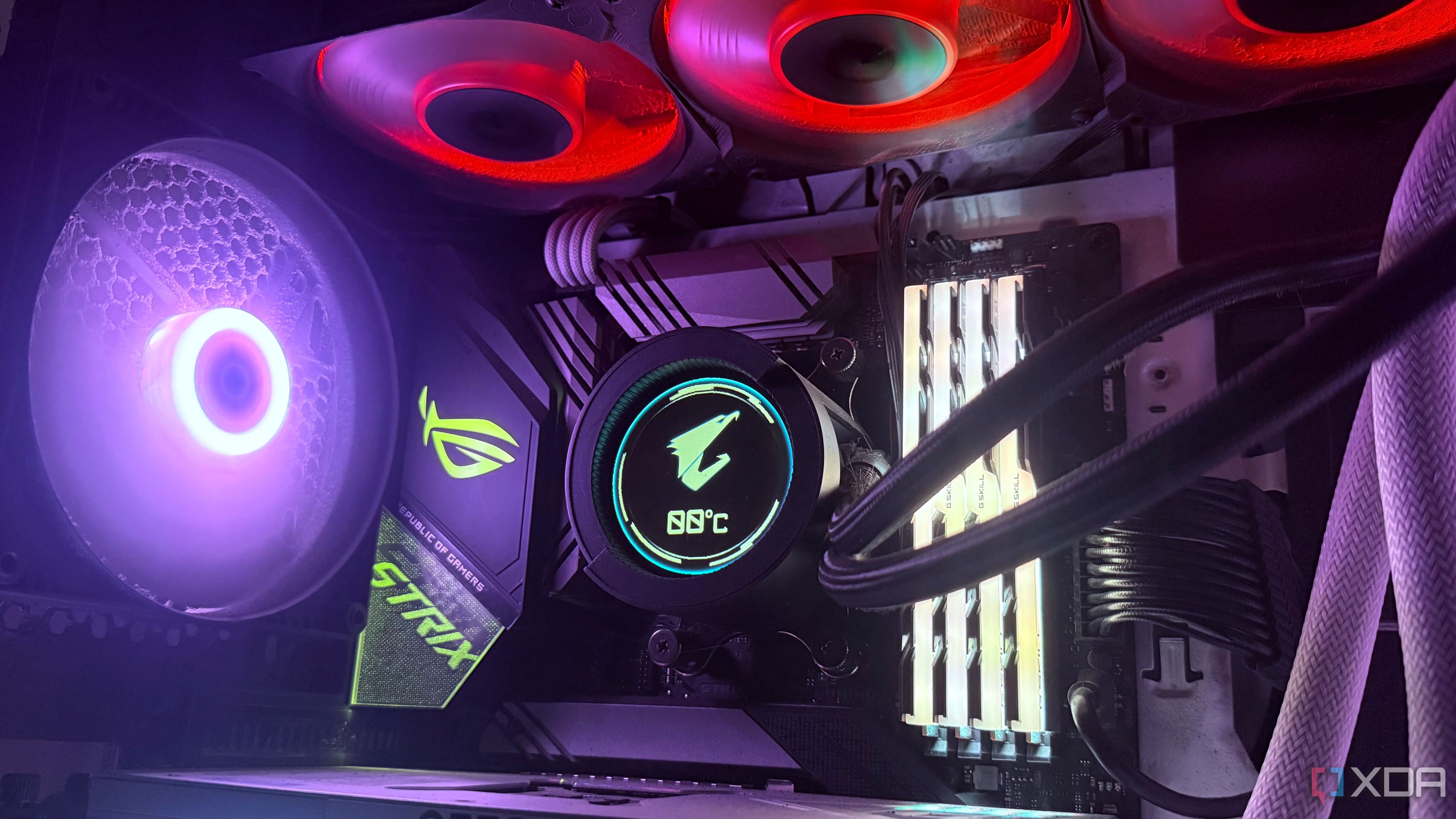 A close-up of a PC case's interior showing the fans