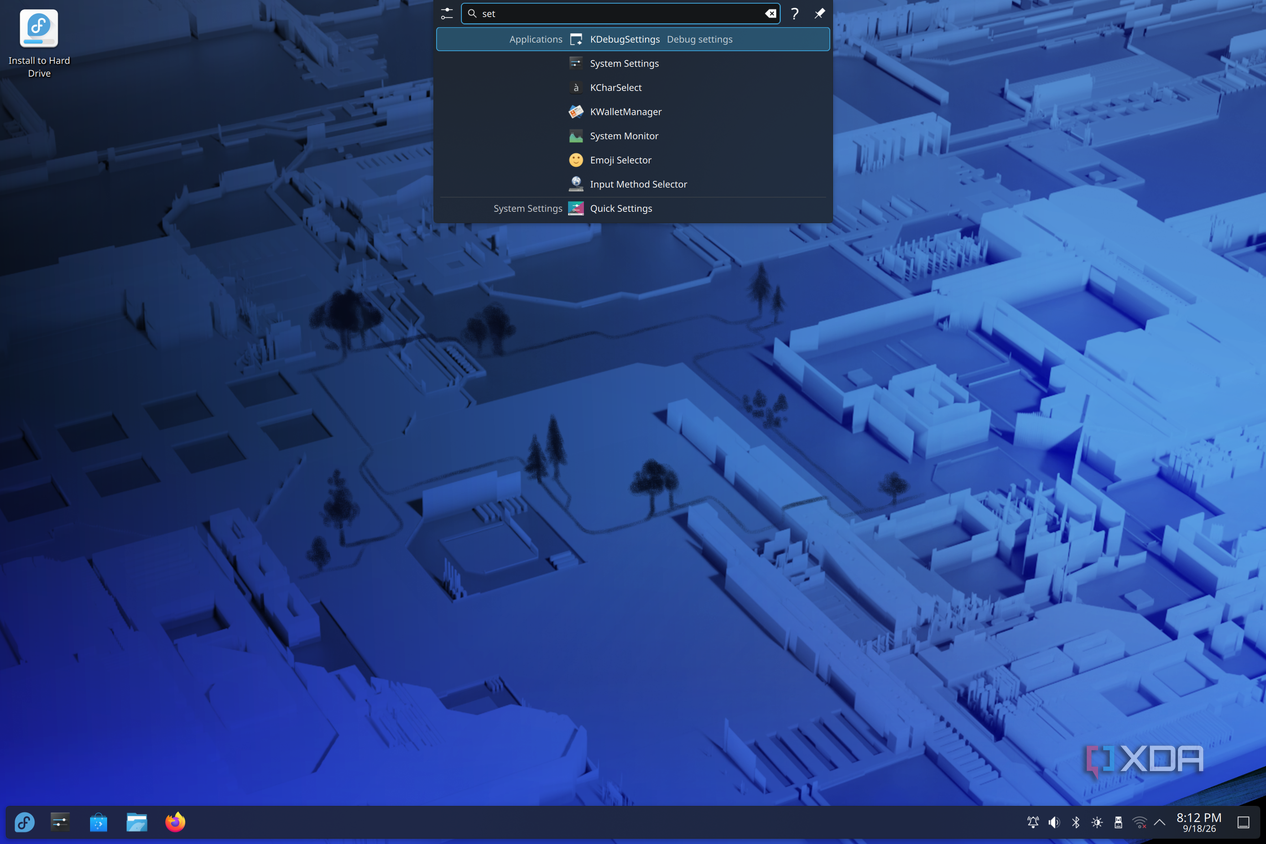 Screenshot of the desktop on Fedora KDE showing the system-wide search utility at the top of the screen