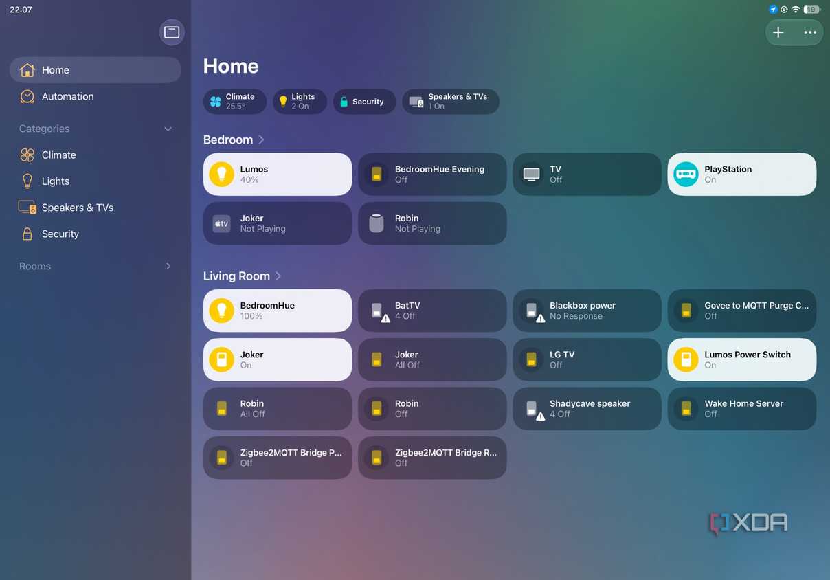 Как расширить возможности Apple HomePod с помощью Home Assistant Главный экран приложения Дом с устройствами из Home Assistant