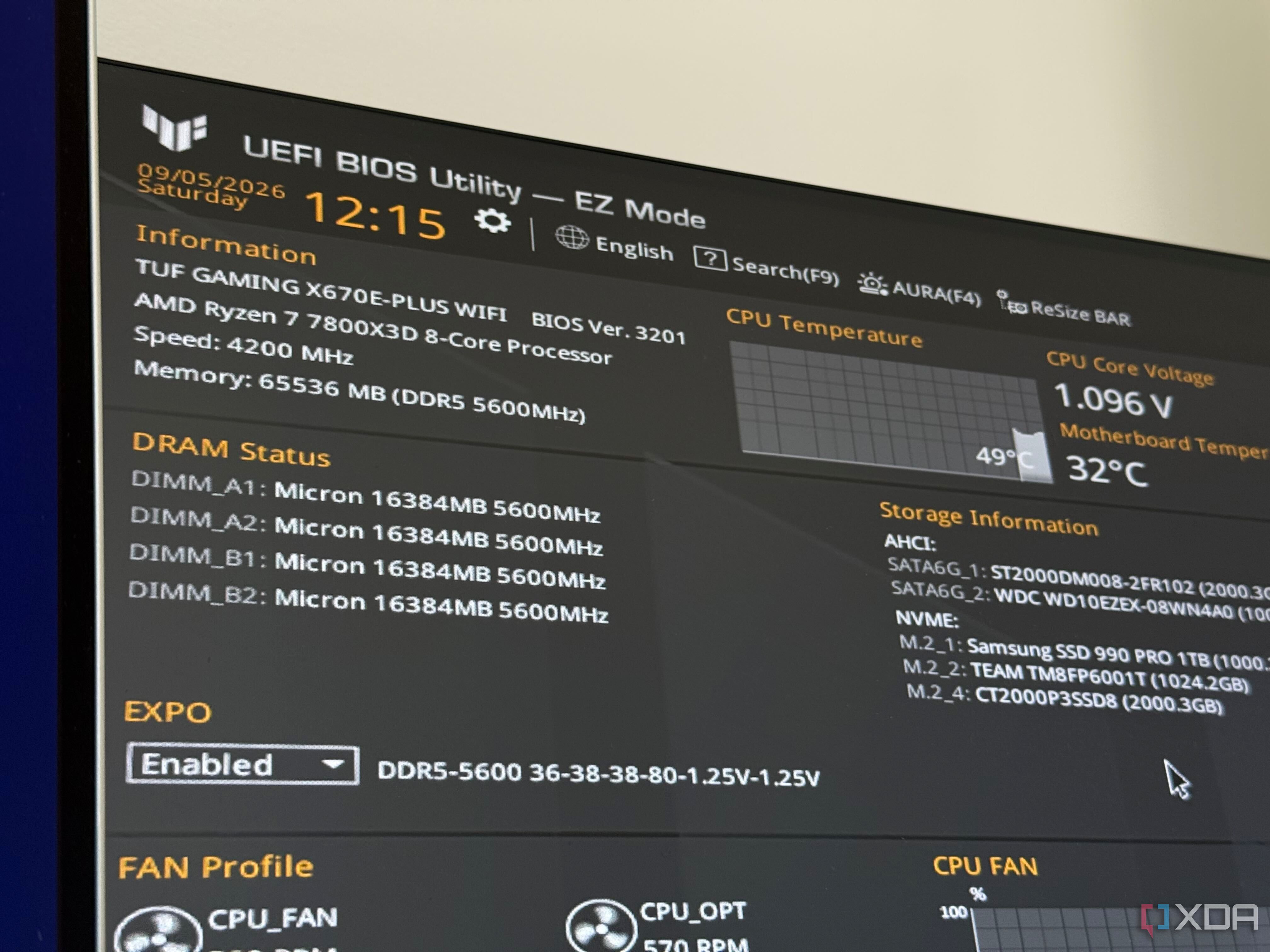 Main bios menu of an ASUS motherboard