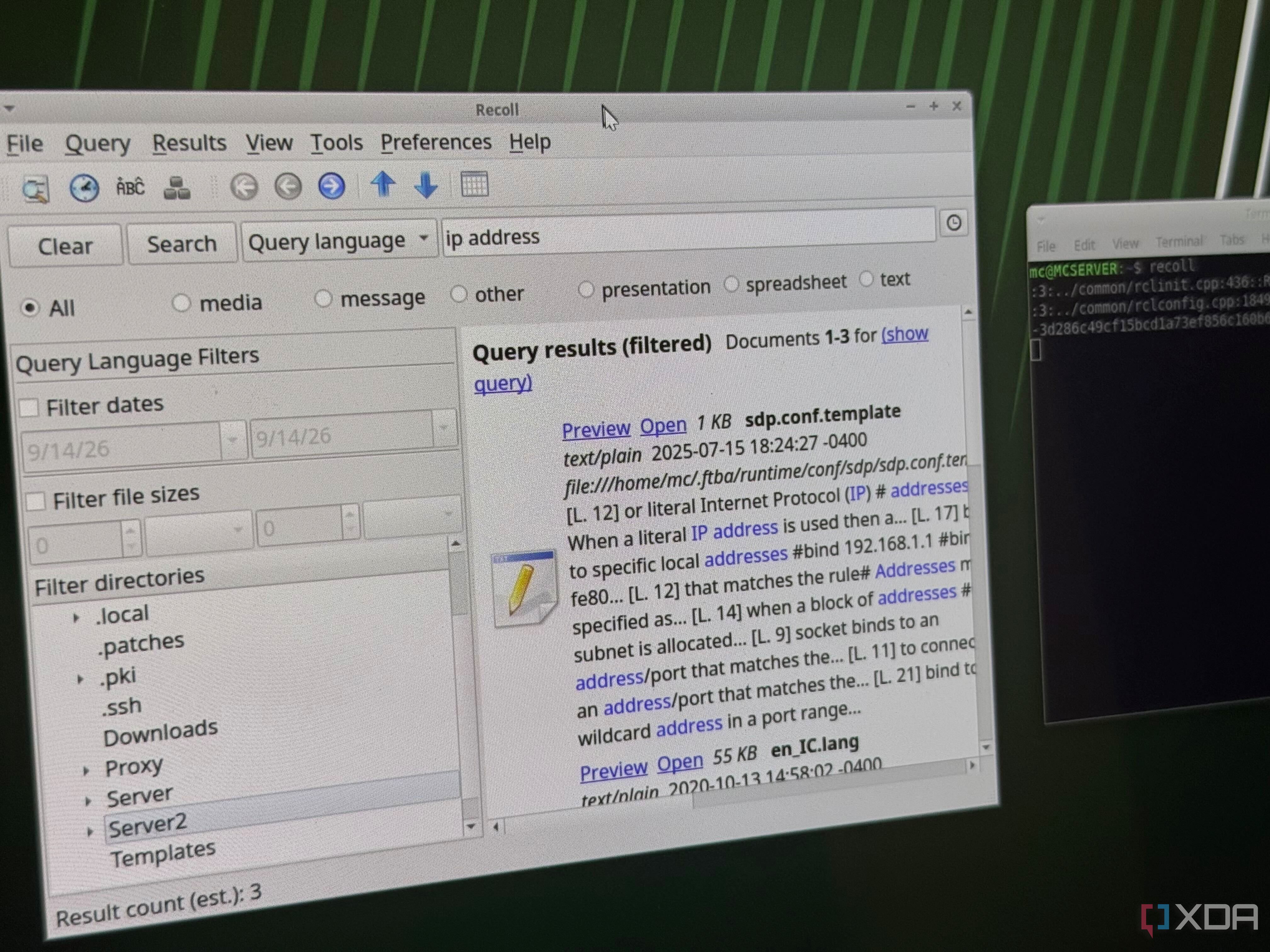recoll search on xubuntu