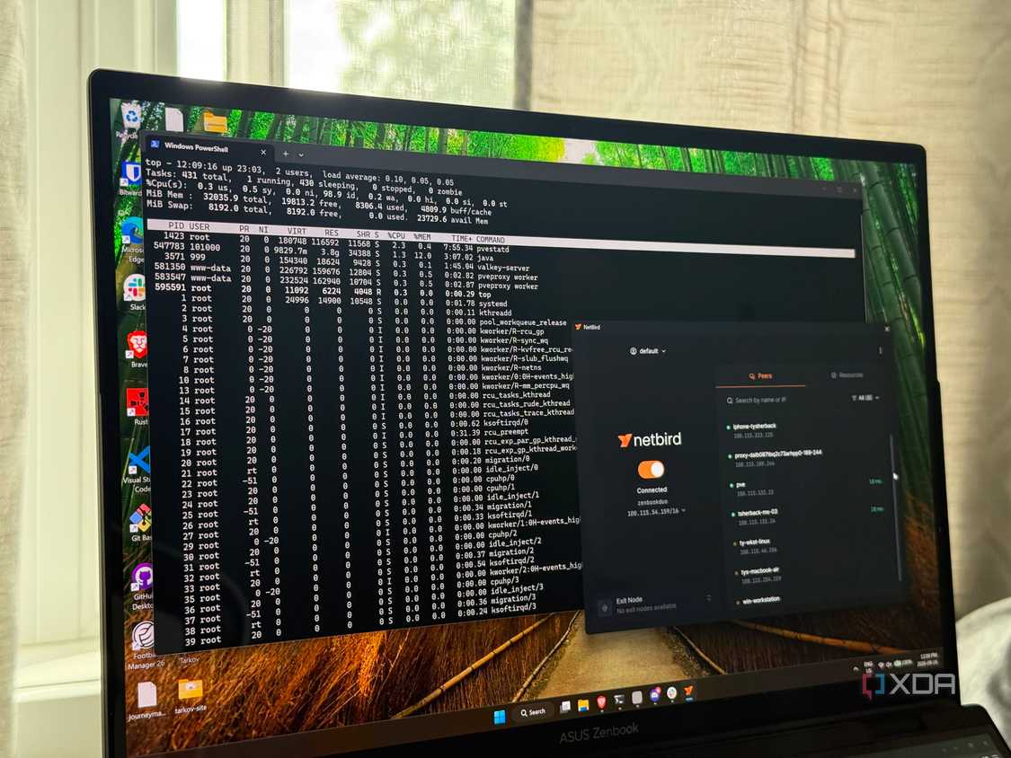 Отказ от проброса портов в пользу mesh VPN для защиты домашней сети ноутбук с открытой SSH-сессией и клиентом NetBird