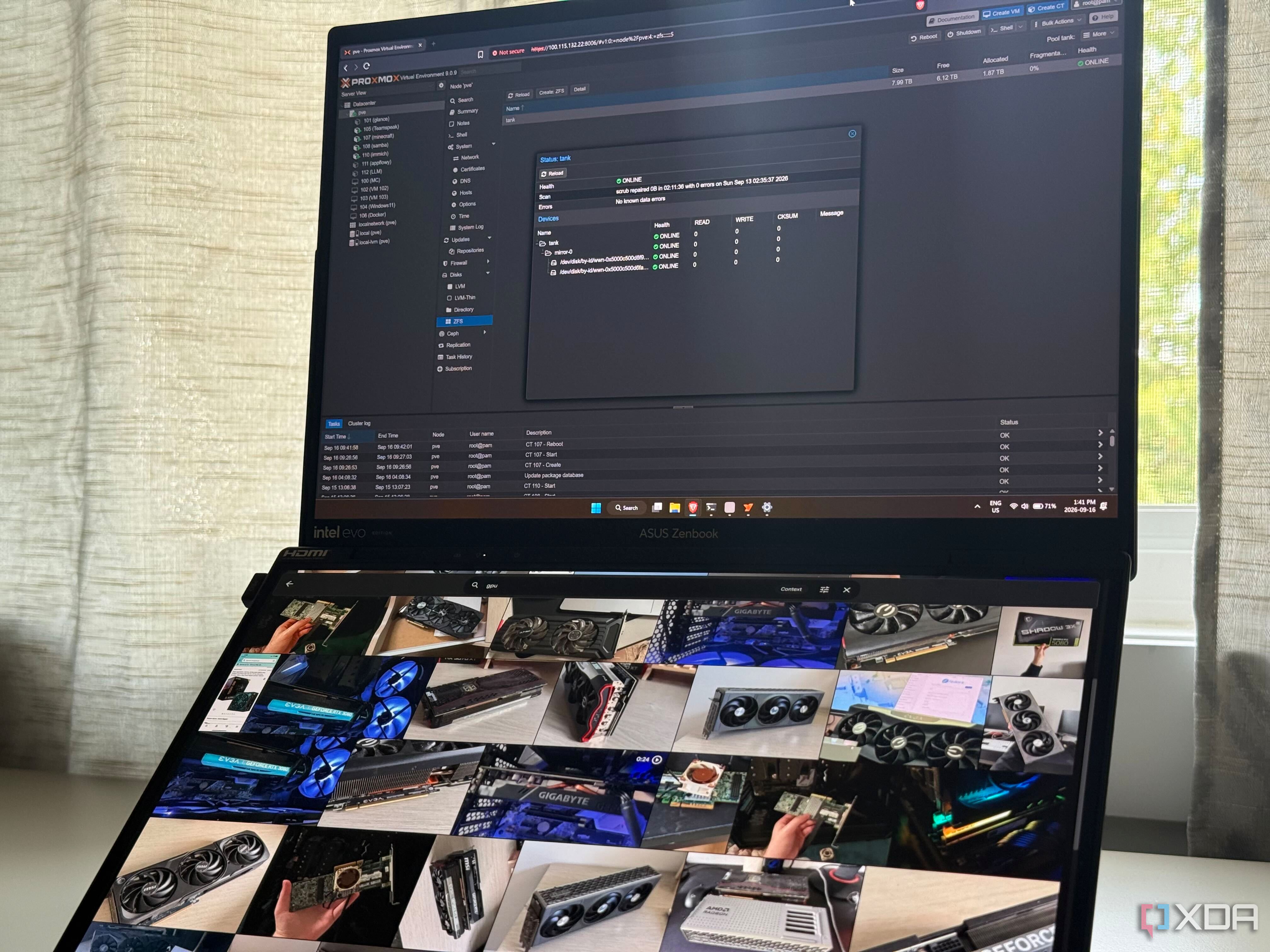 Immich and Proxmox webui open on a laptop