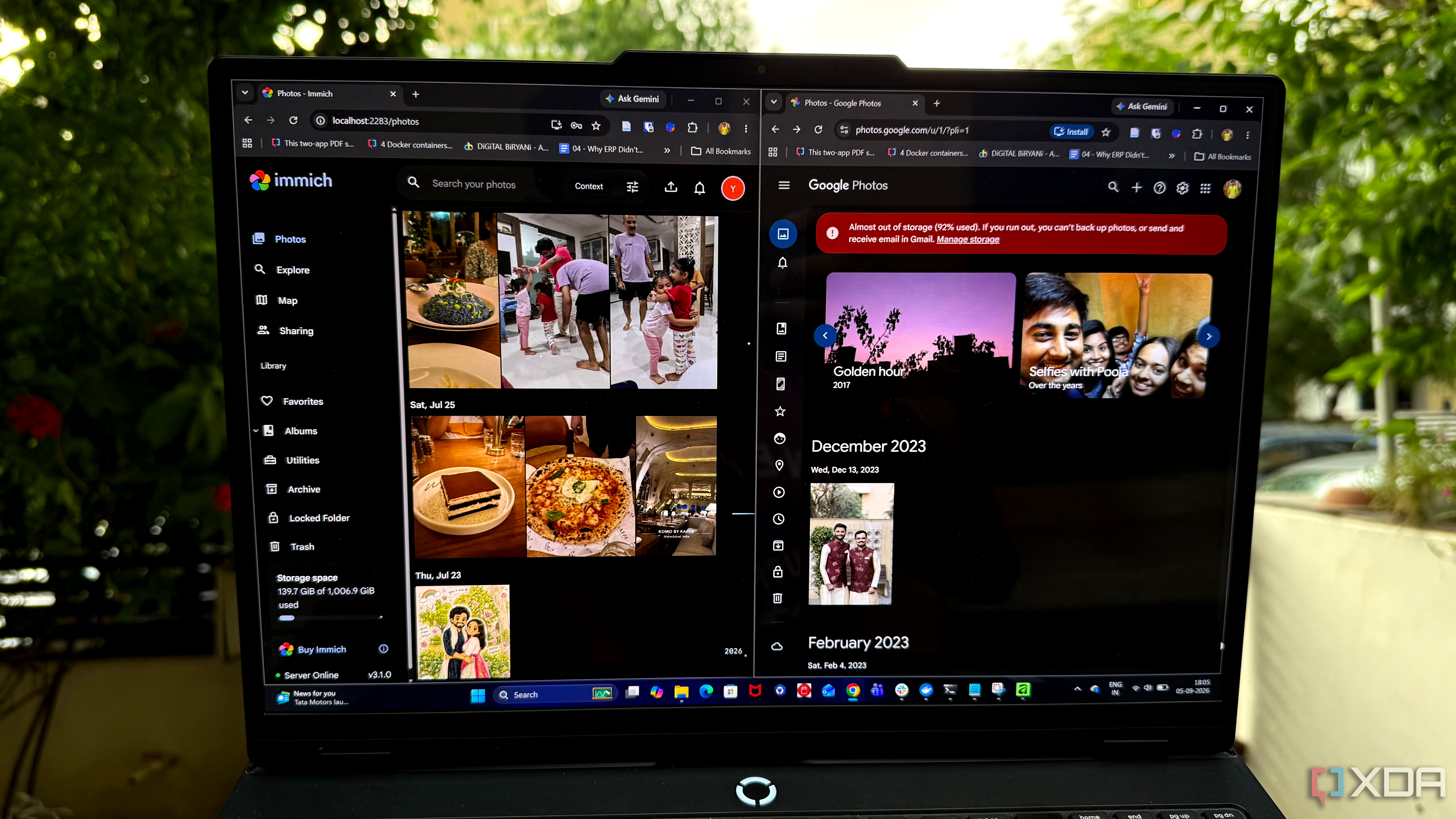 Immich and Google Photos open on Lenovo Legion