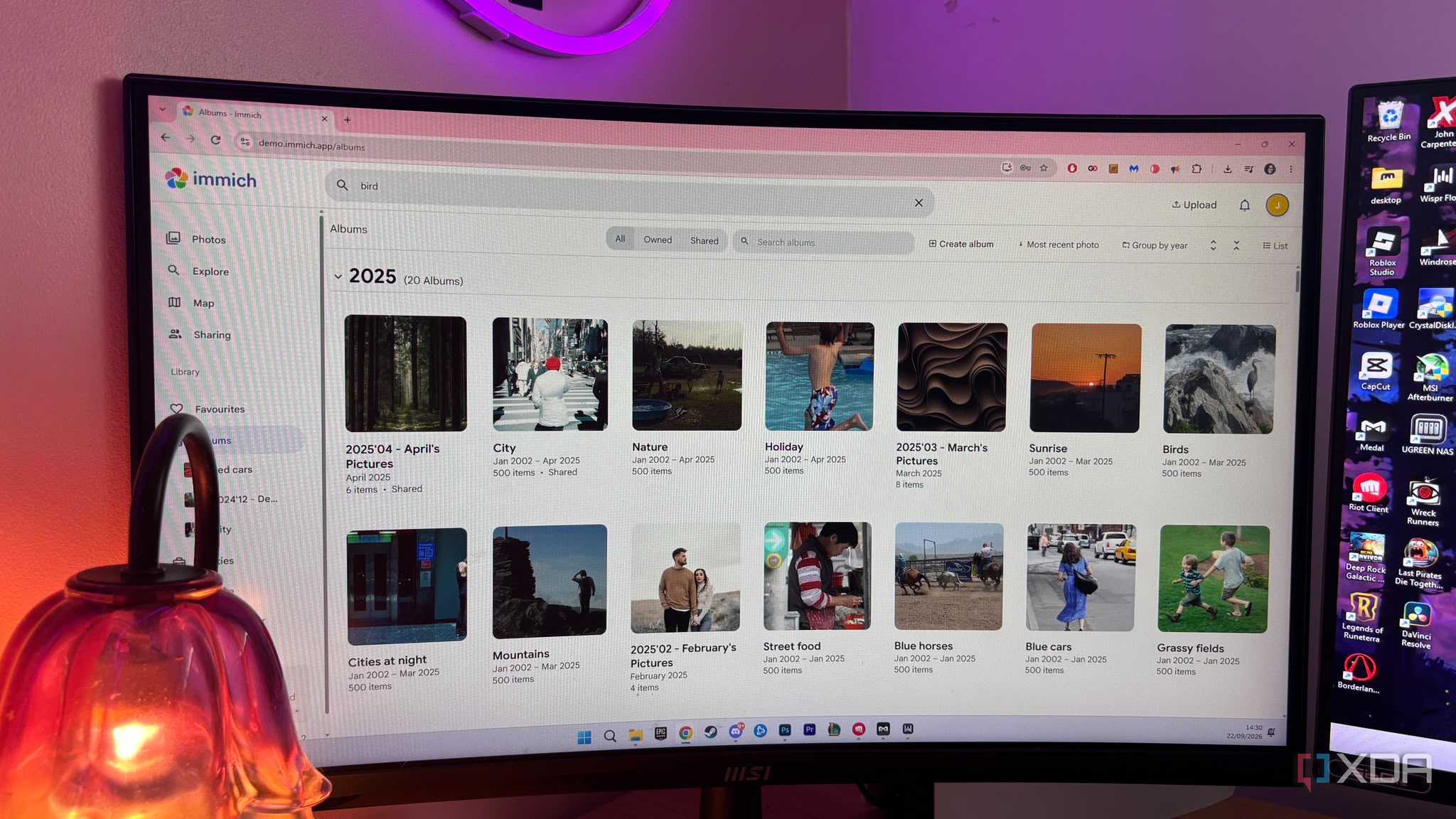 Immich albums page on screen