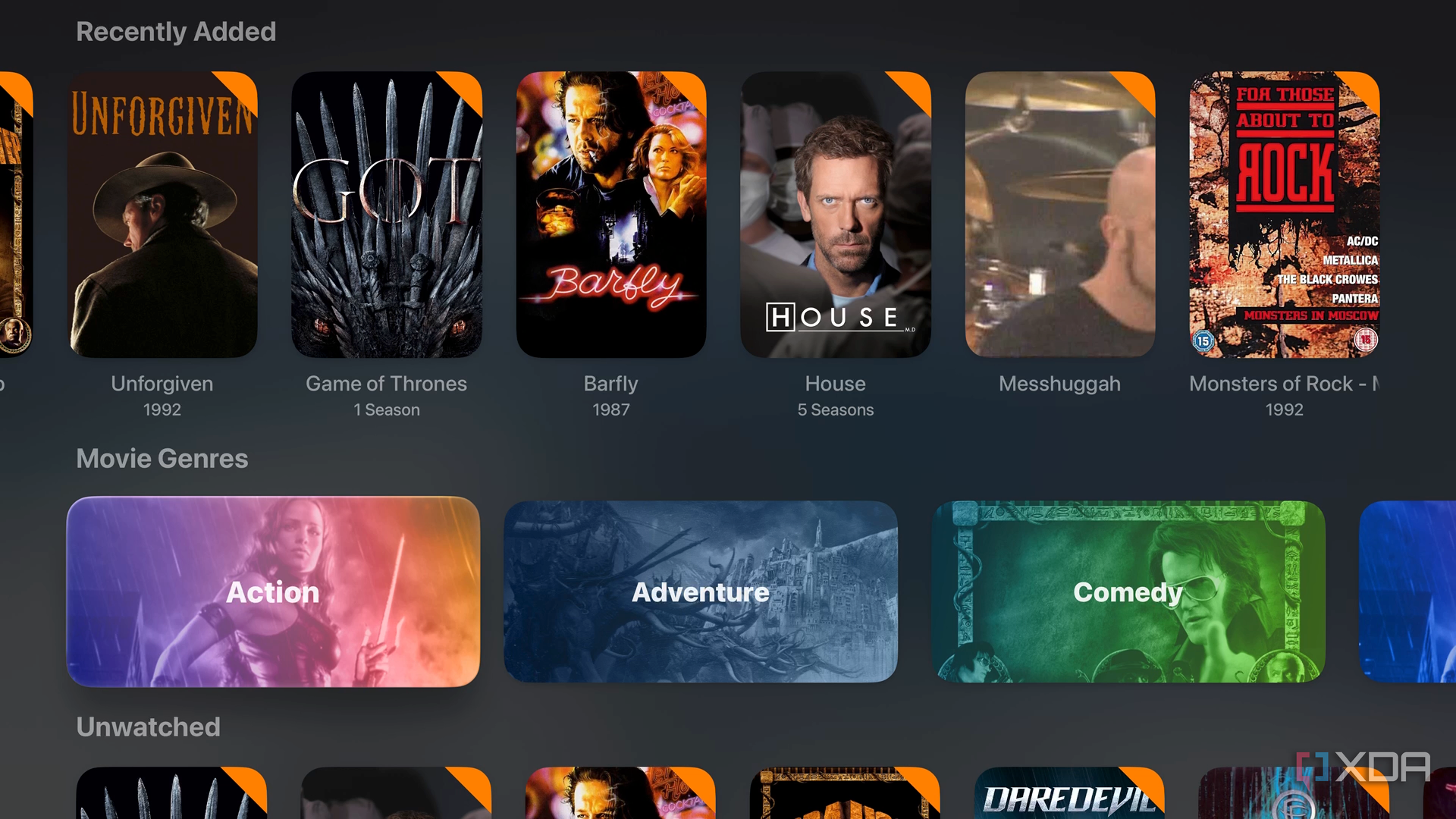 Интерфейс библиотеки Plex в плеере Infuse на Apple TV