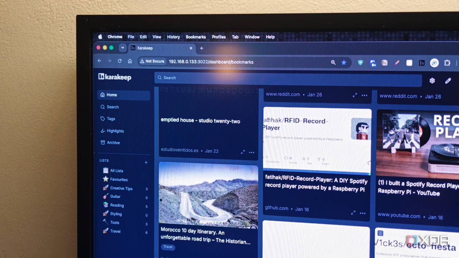 Интерфейс Karakeep на компьютере Mac