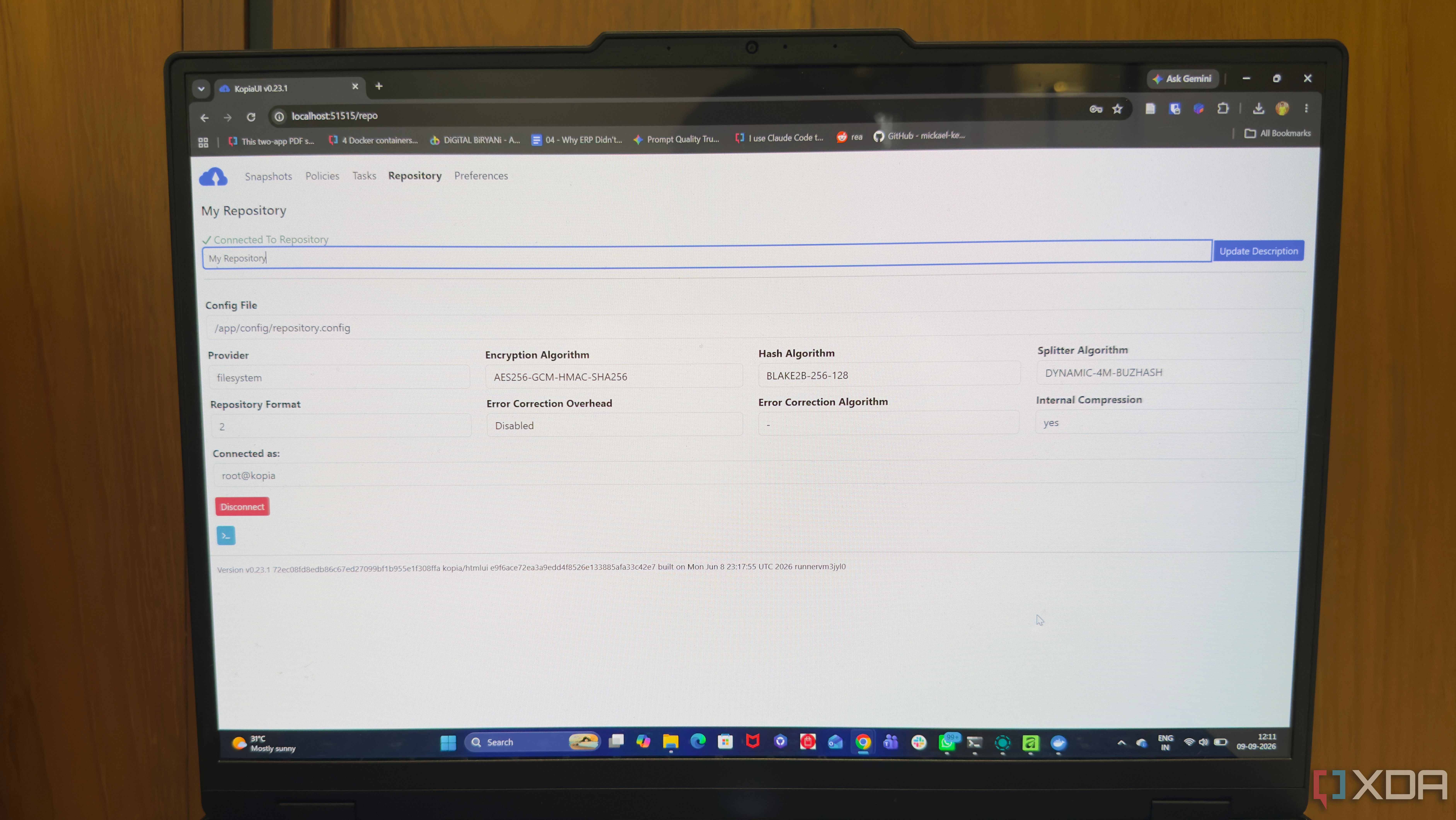 Kopia backup tool open on Windows 11