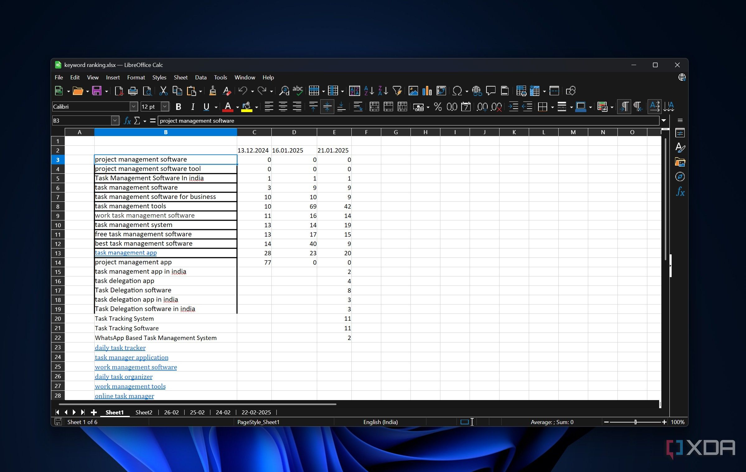 Окно программы LibreCalc в операционной системе Windows 11