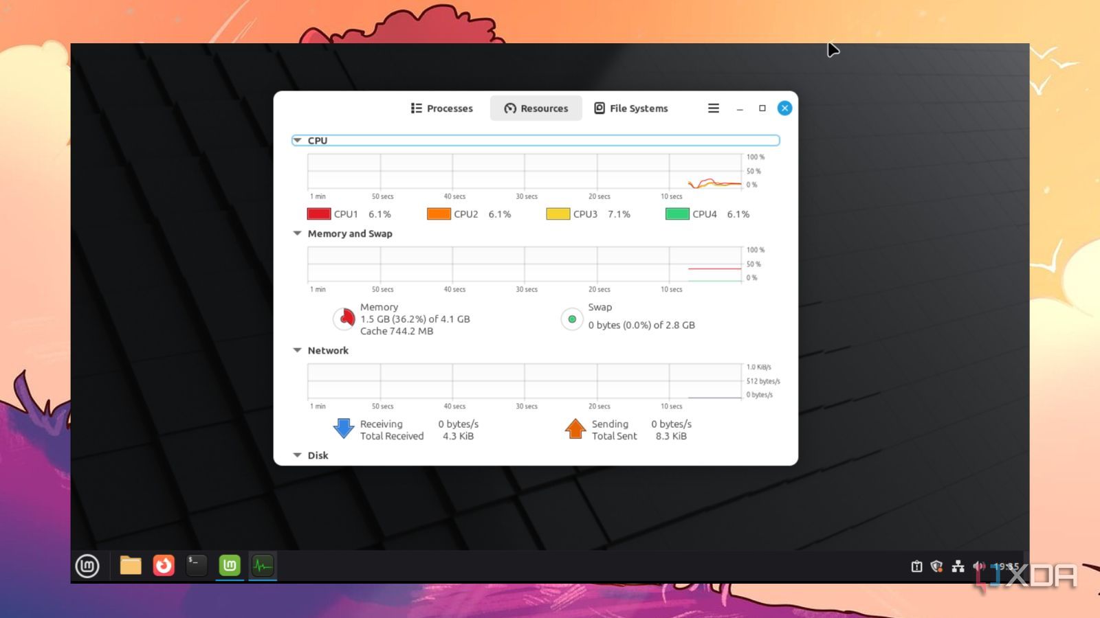 screenshot of linux mint hardware usage