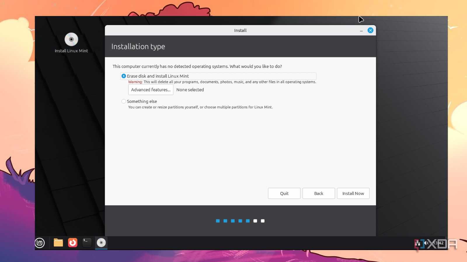 screenshot of linux mint install