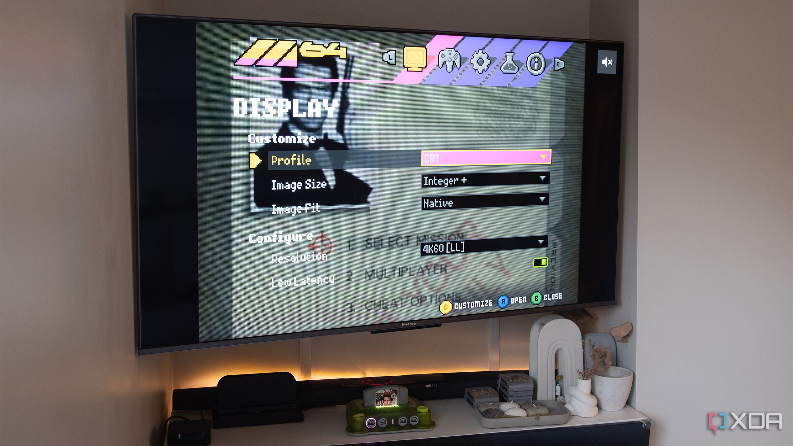 The M64 running in CRT mode on a Hisense TV