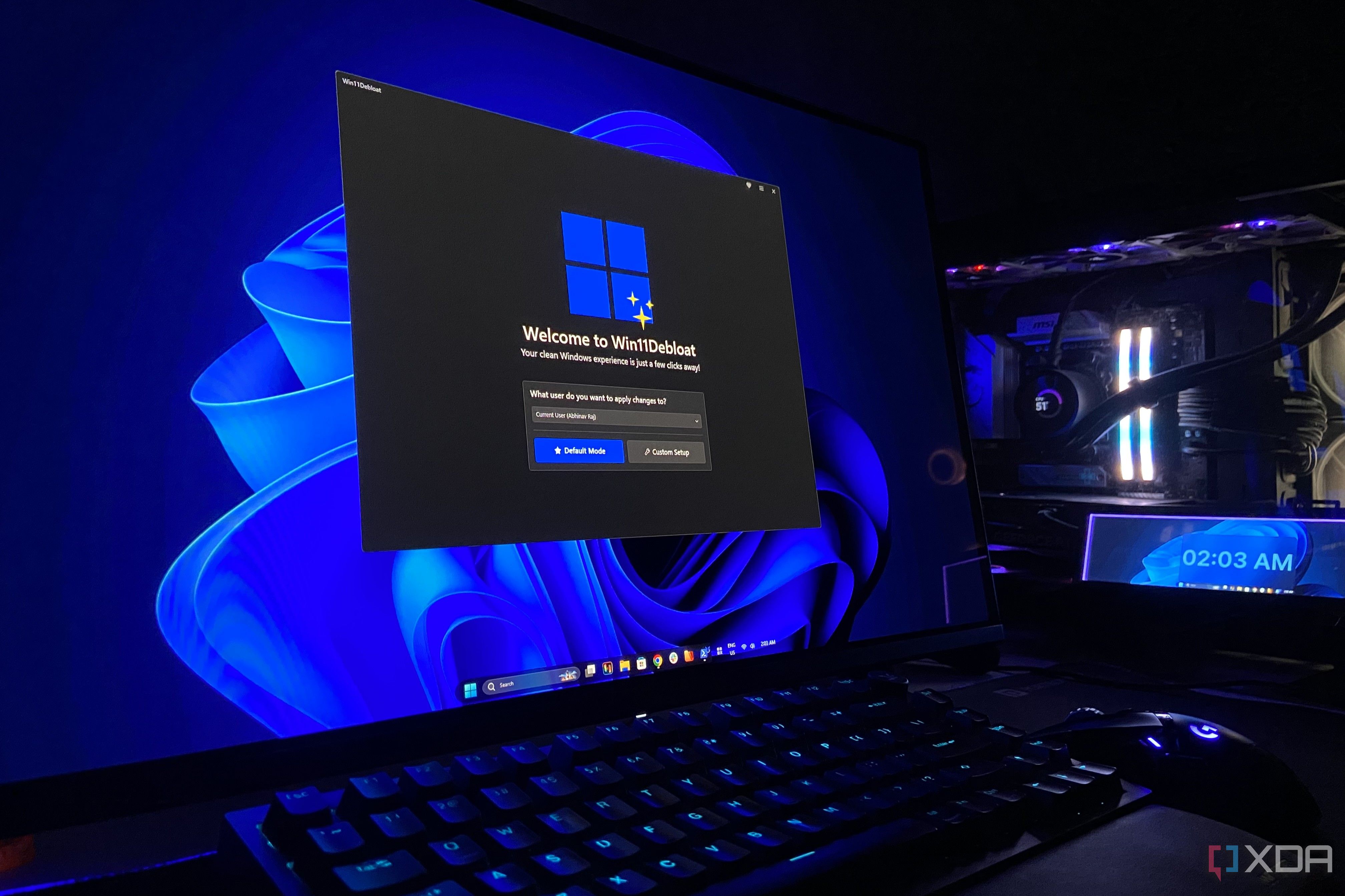 Raphire's Windows11Debloat utility running on a Windows 11 Pro PC.