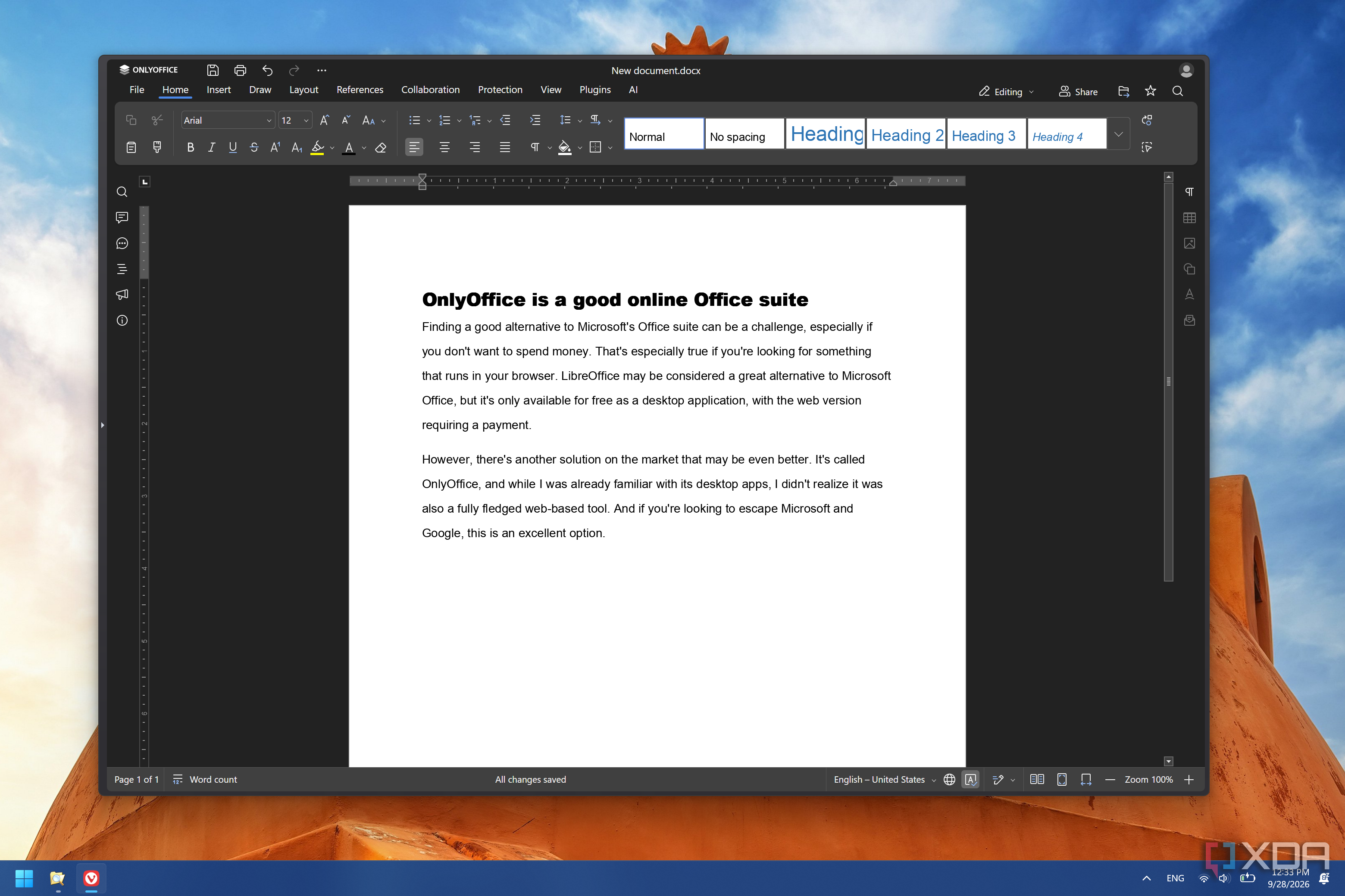 Интерфейс текстового редактора OnlyOffice в браузере с открытым документом