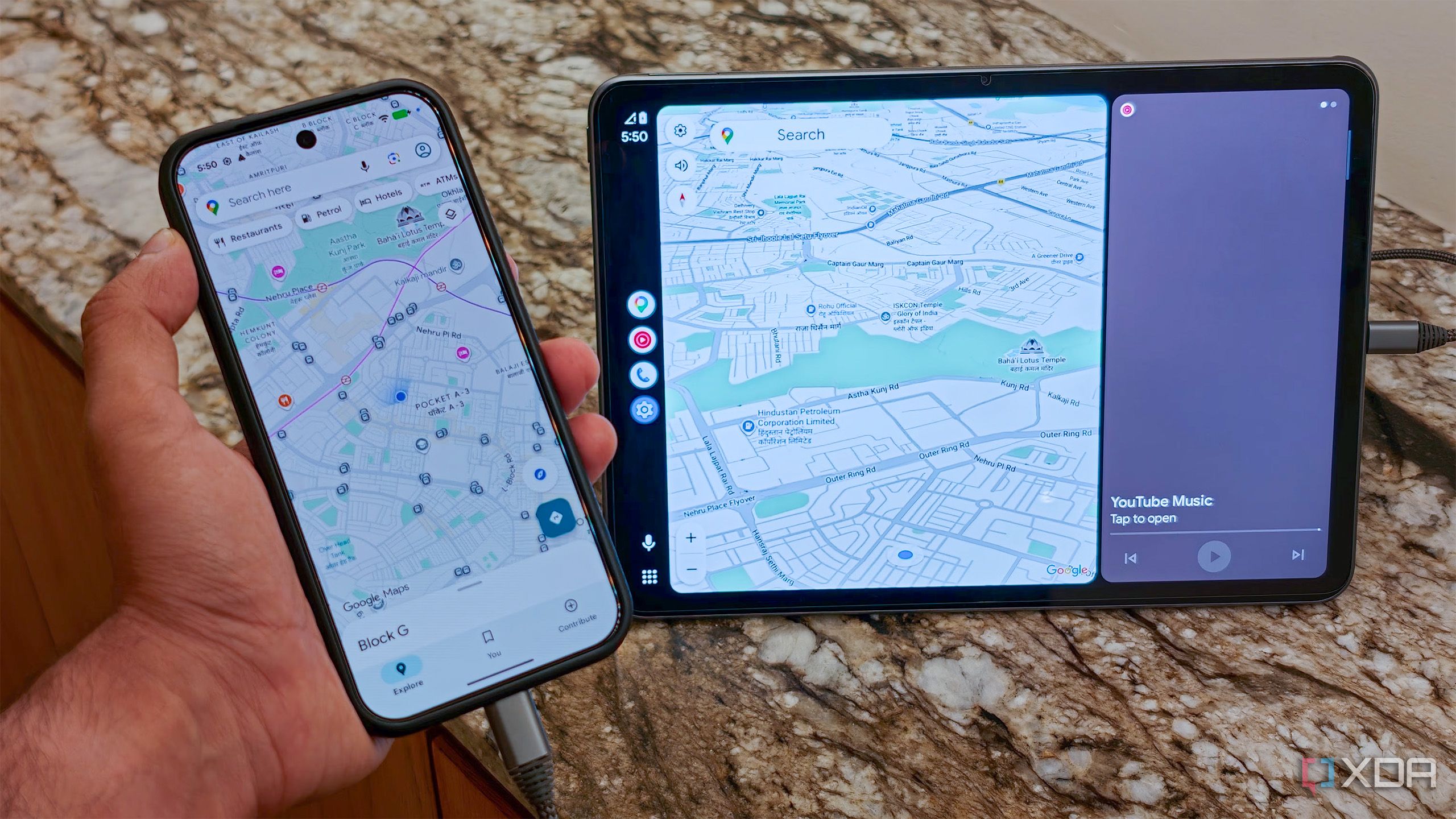 Open Headunit on Android tablet showing Google Maps