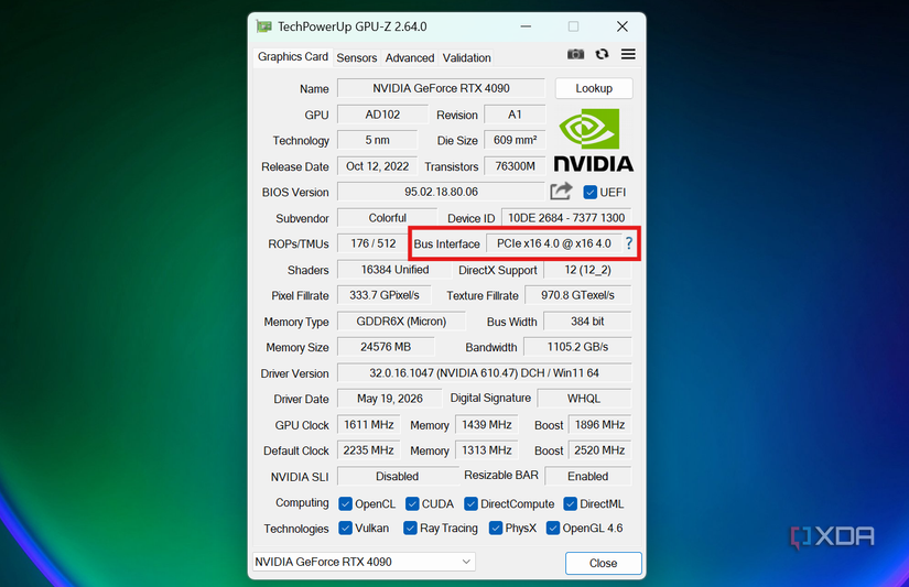 интерфейс PCIe в программе GPU-Z