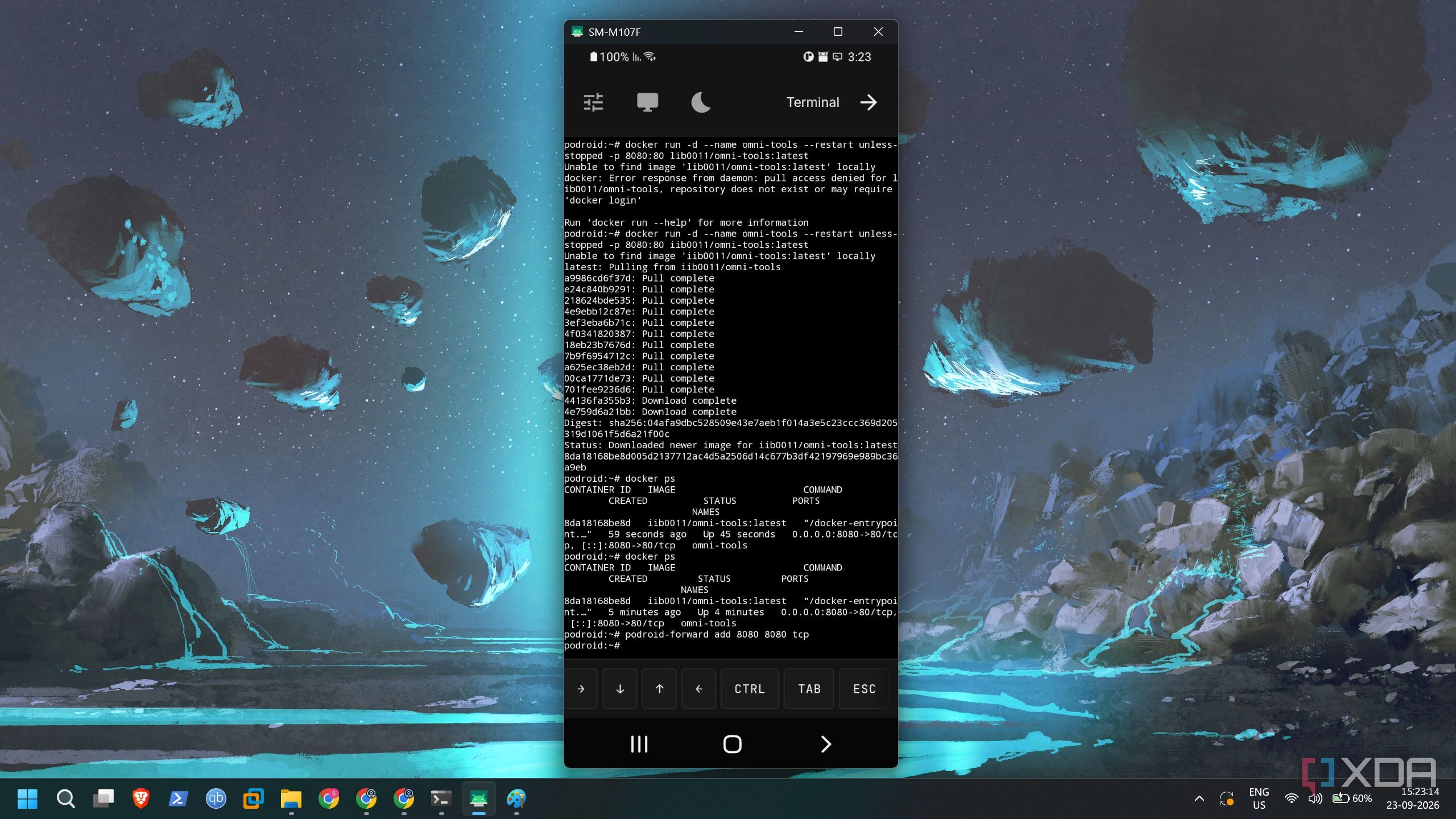 screenshot of podroid docker containers