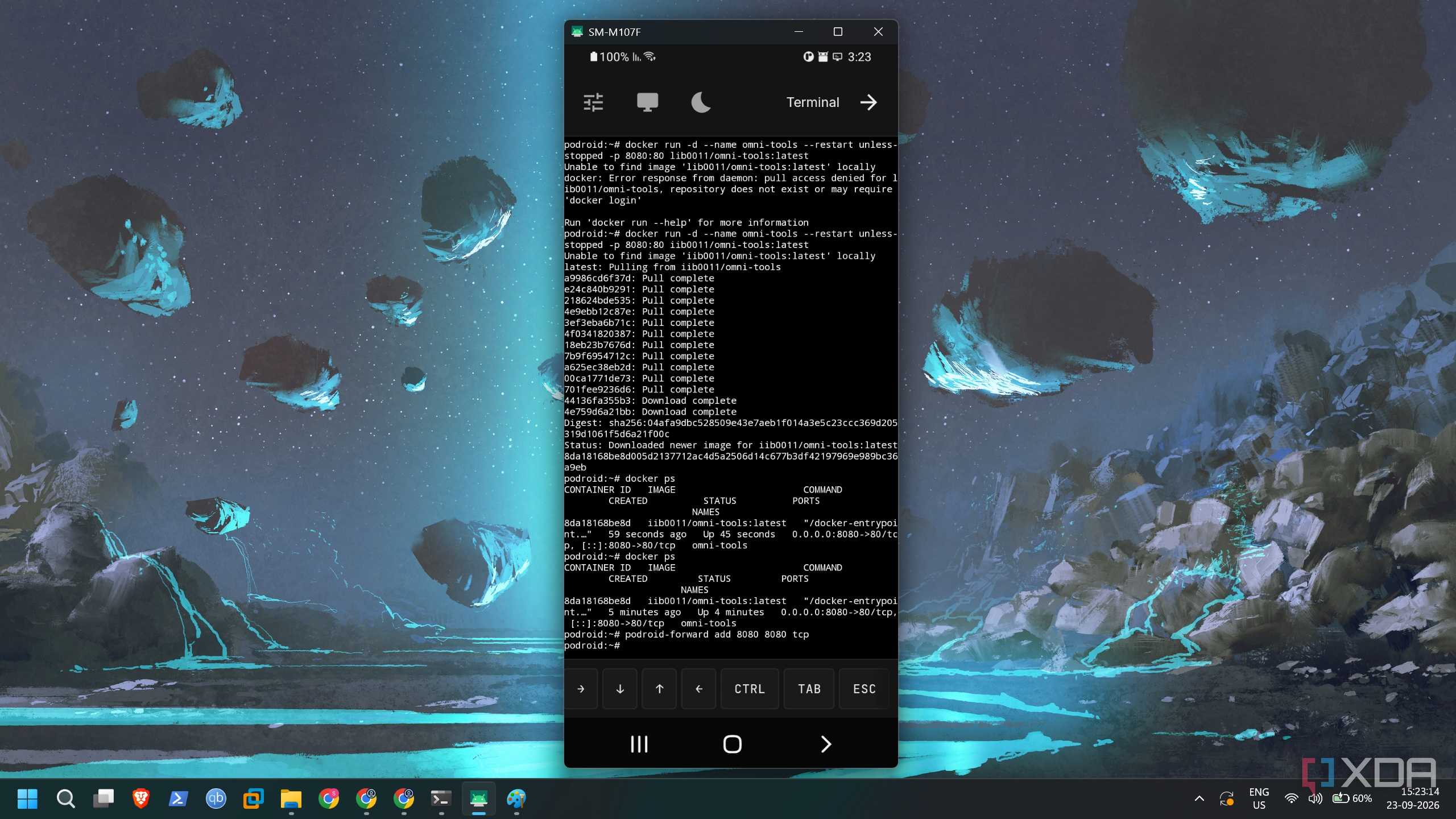 screenshot of podroid docker containers