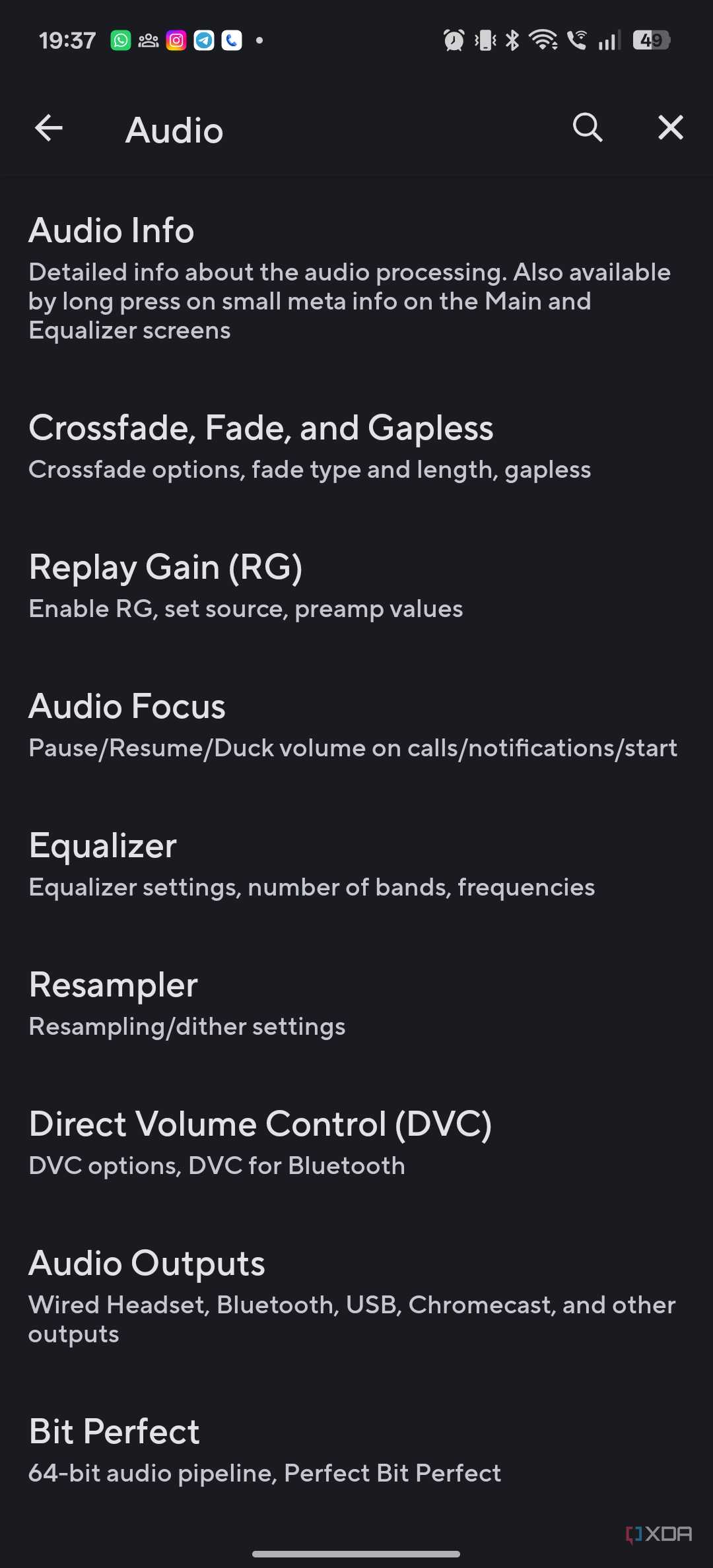 Poweramp sound adjustment options