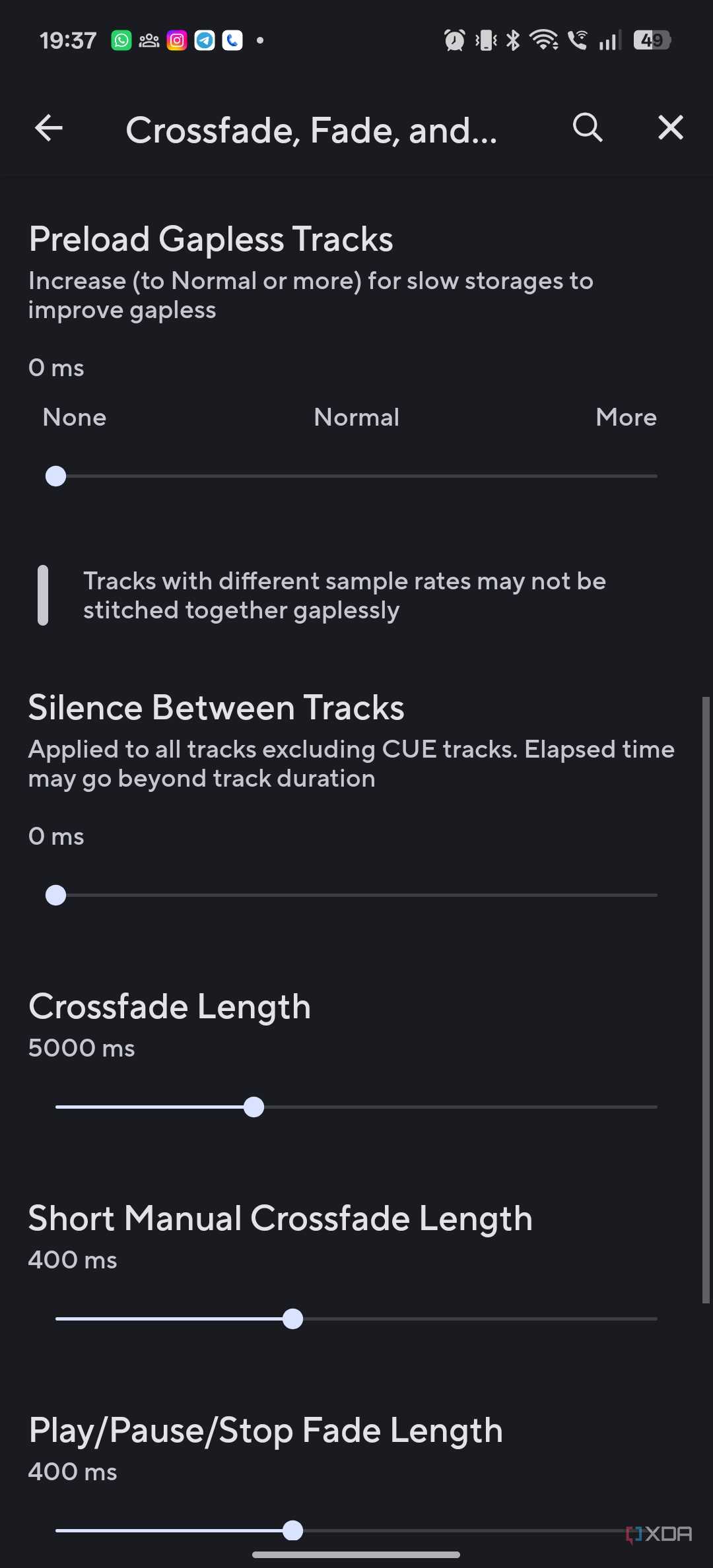 Poweramp crossfade options