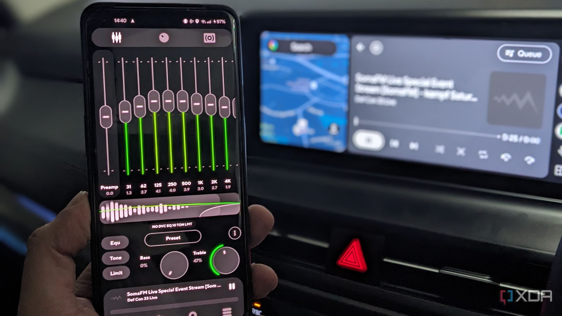 Poweramp on phone with Android Auto