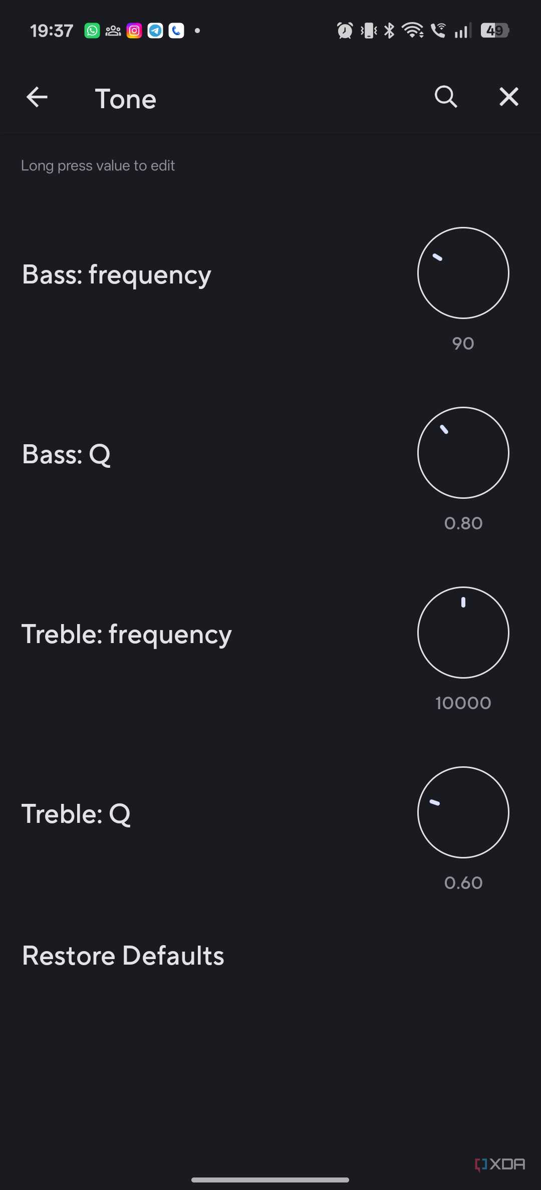 Poweramp tone and balance settings