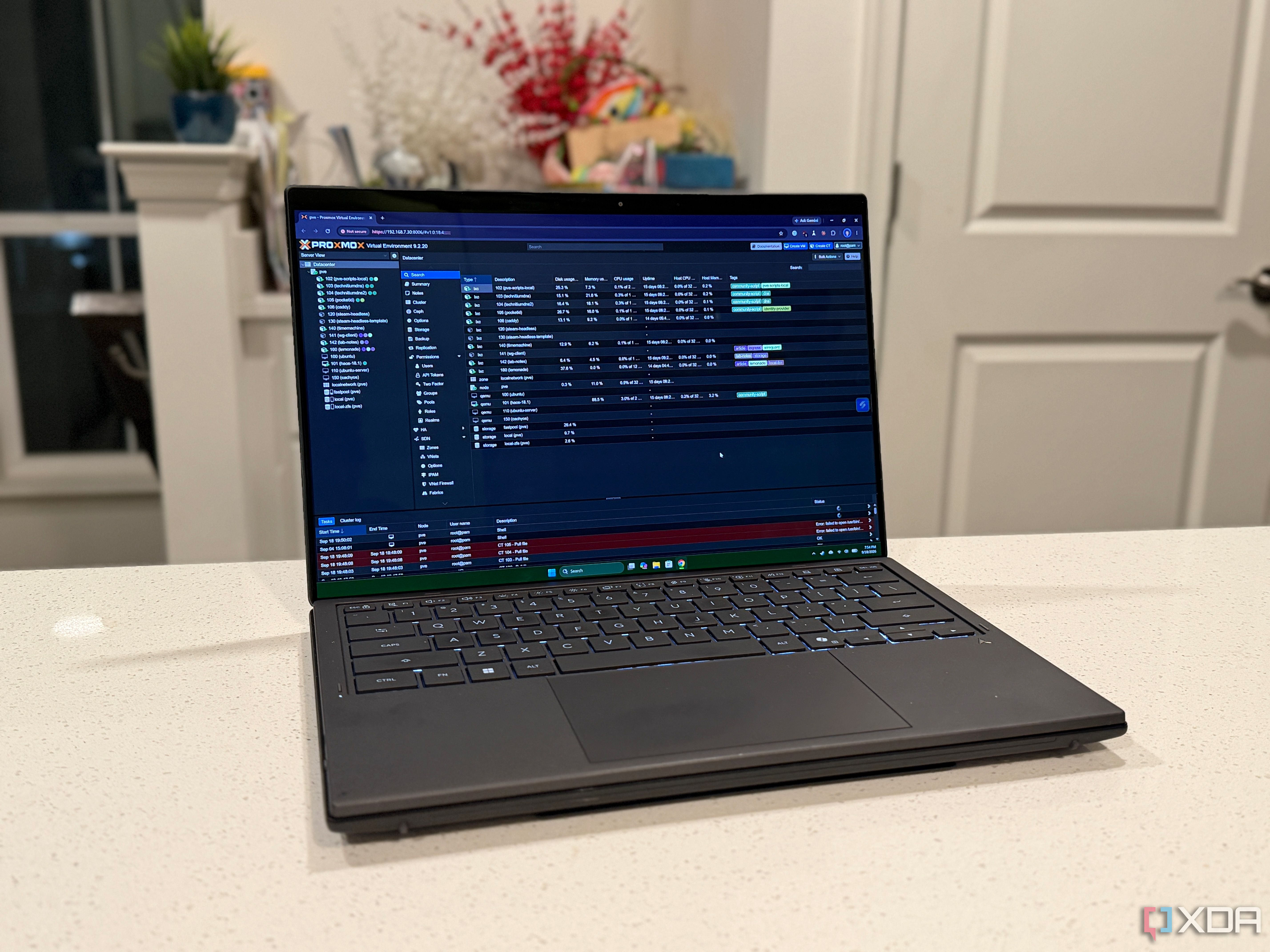 proxmox on laptop screen