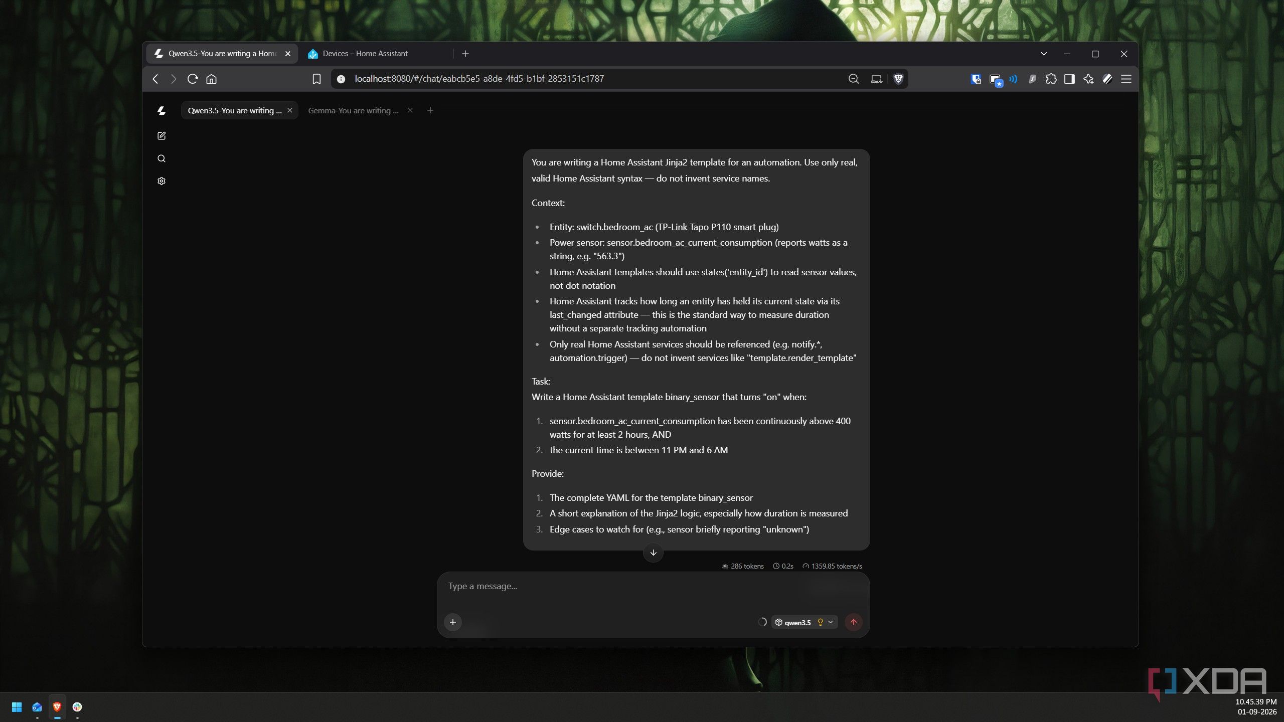 I used a local LLM to generate Home Assistant Jinja2 templates