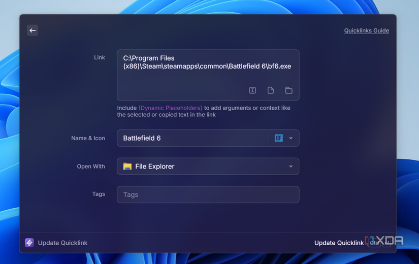 Створіть або оновіть Quicklink у Raycast
