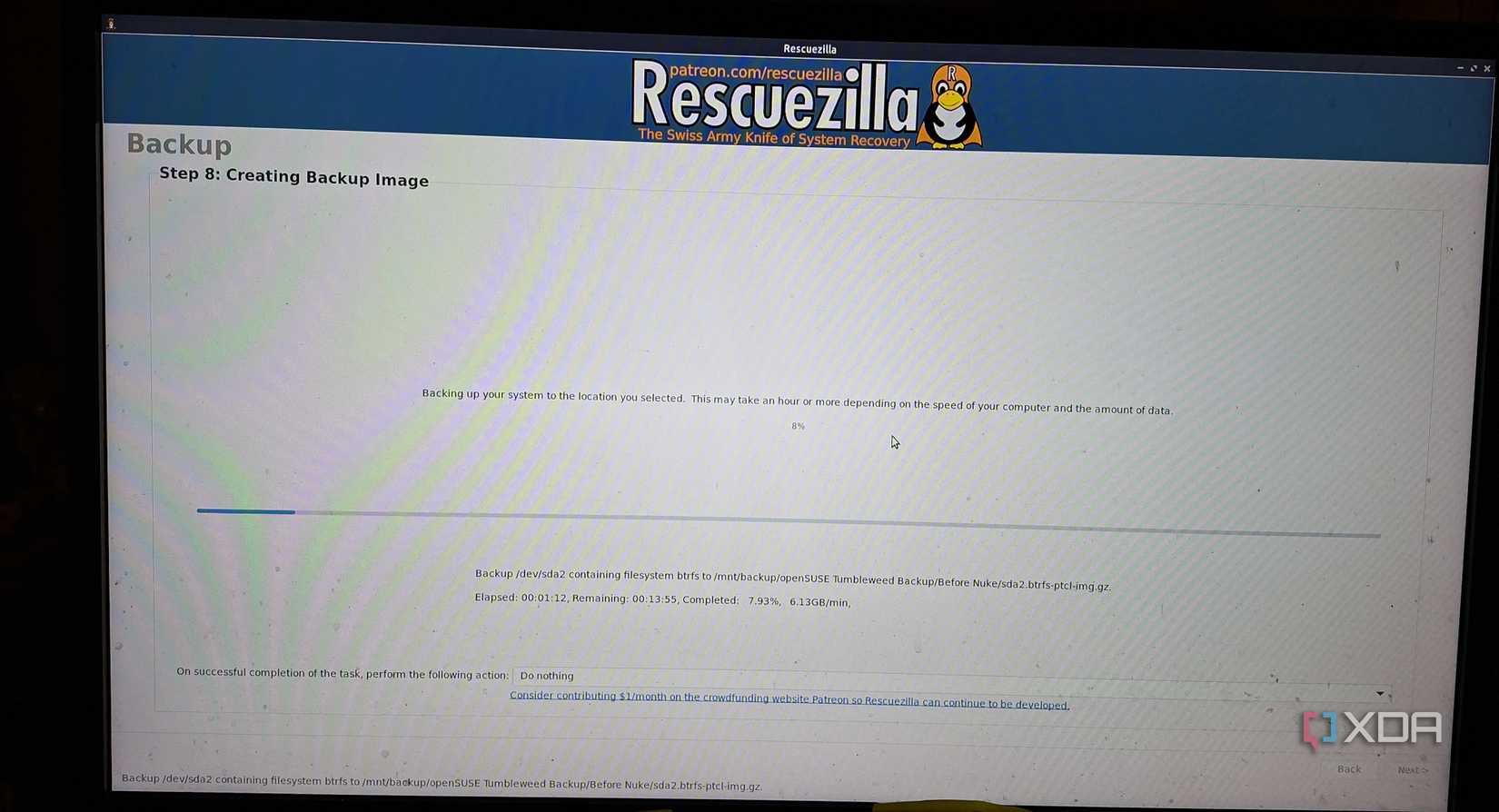 интерфейс резервного копирования Rescuezilla