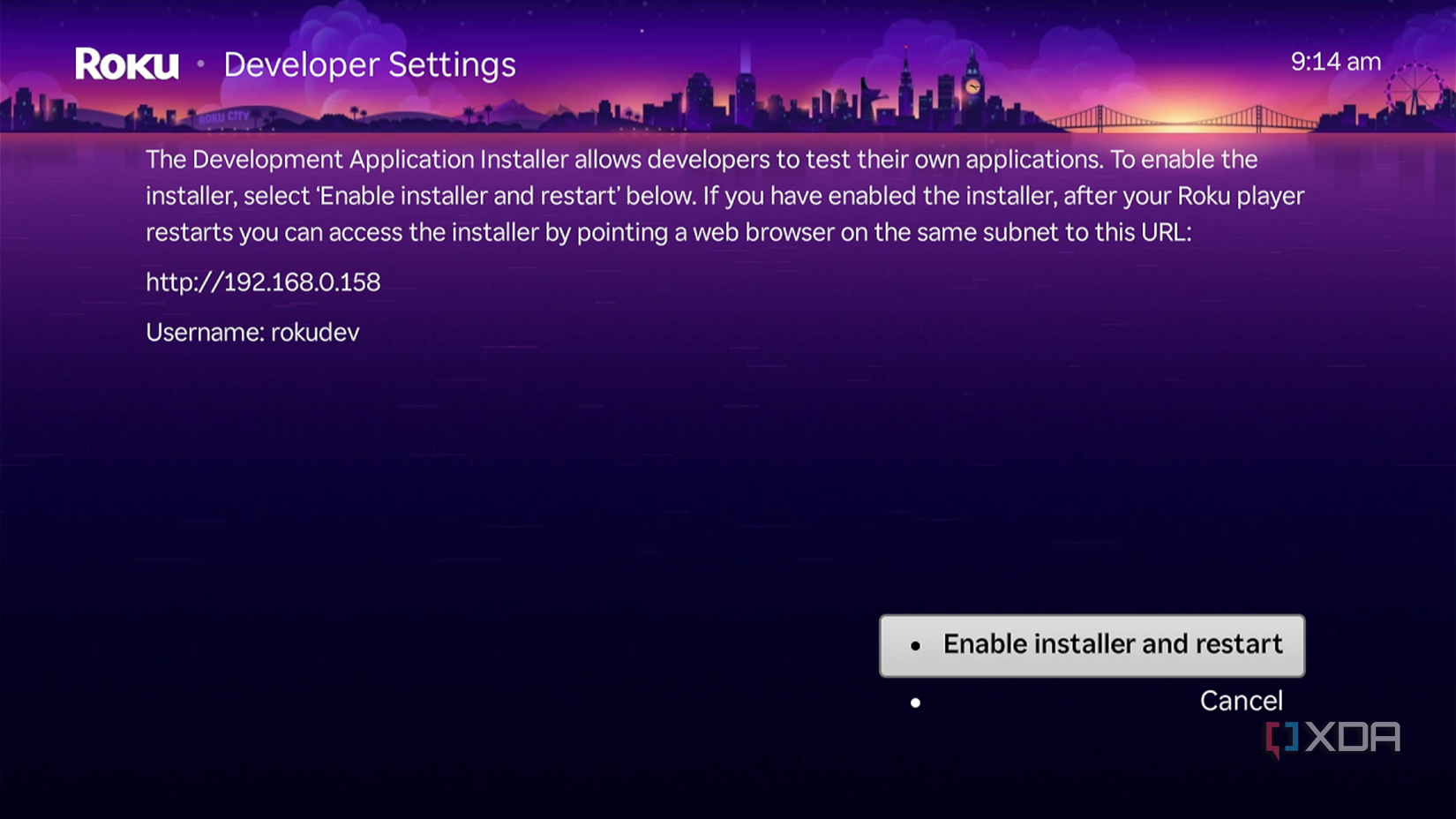Перезапустіть інсталятор Roku Developer
