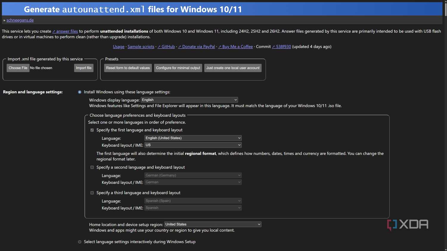 Автоматическая установка Windows 11: как избавиться от рутины при настройке системы интерфейс генератора файлов ответов Schneegans в браузере