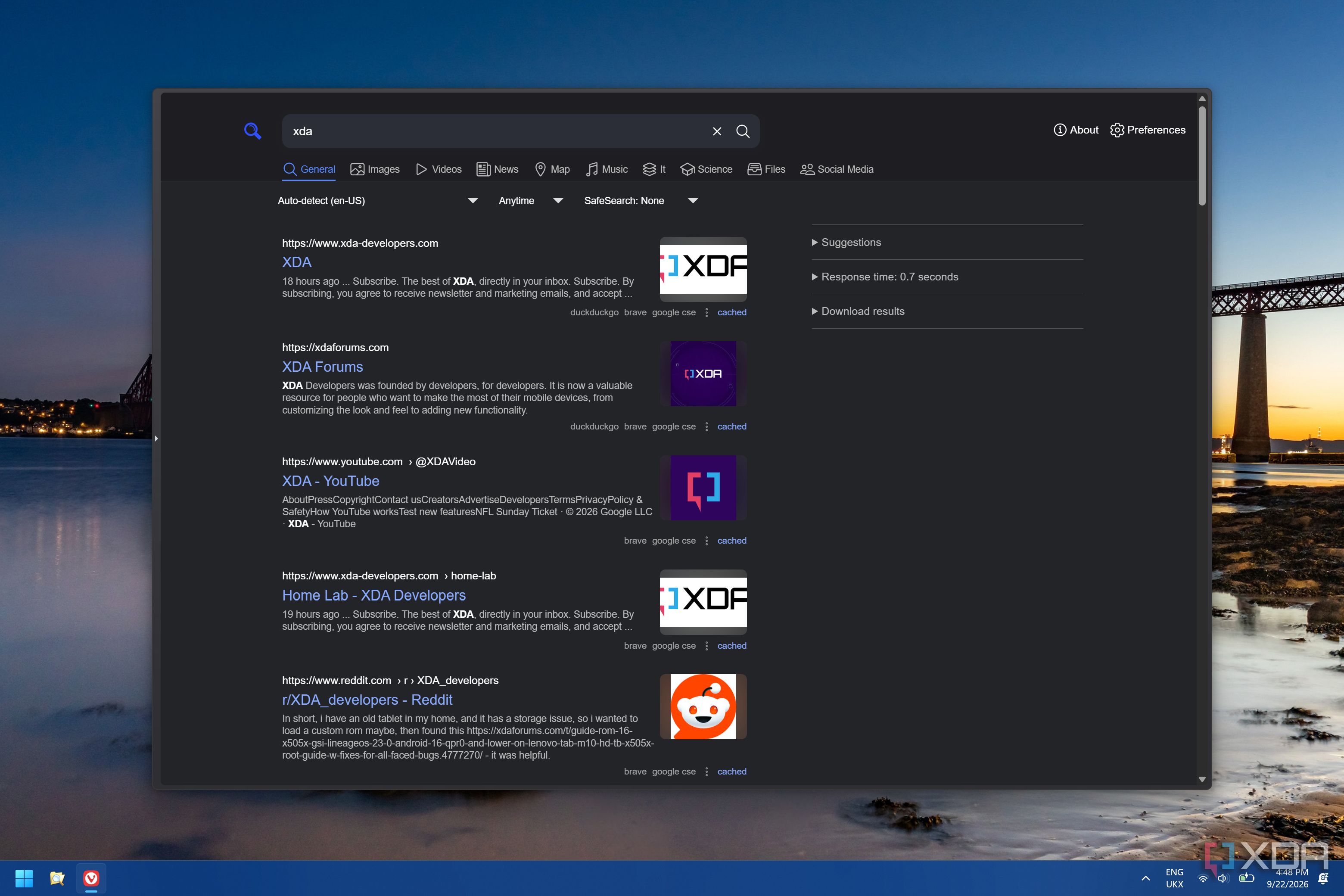Общие результаты поиска в SearXNG