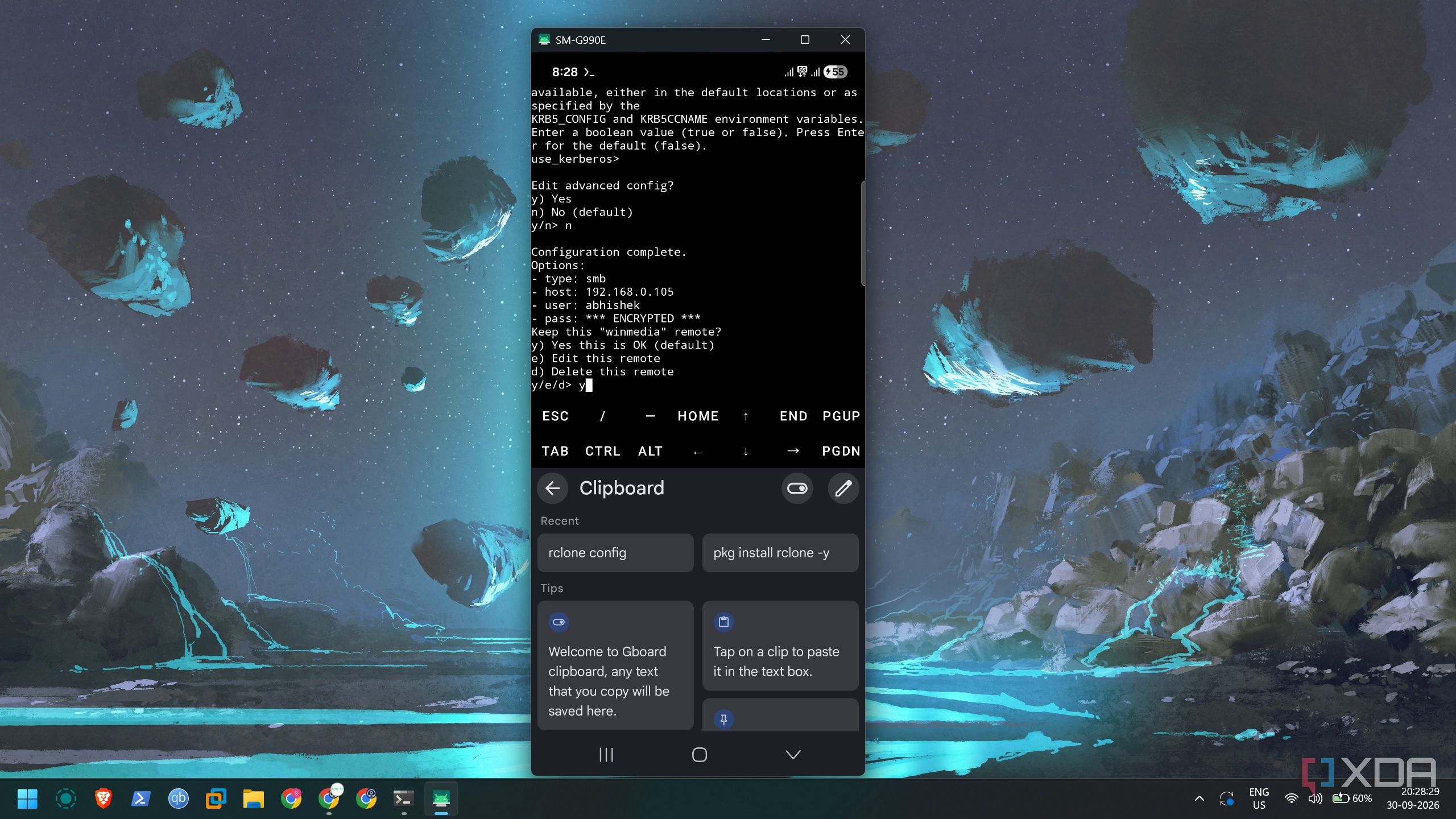 screenshot of setup rclone termux