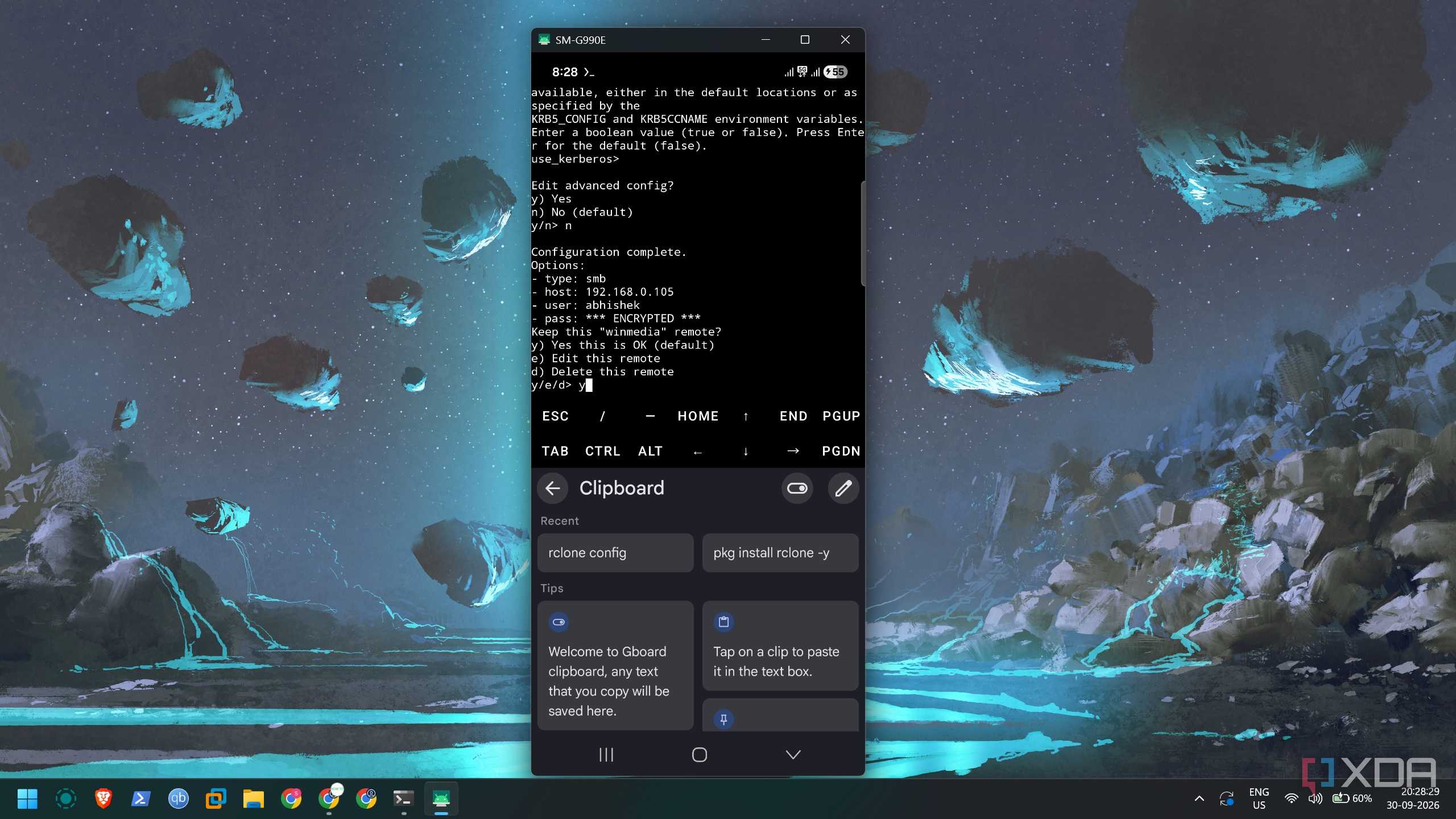 screenshot of setup rclone termux